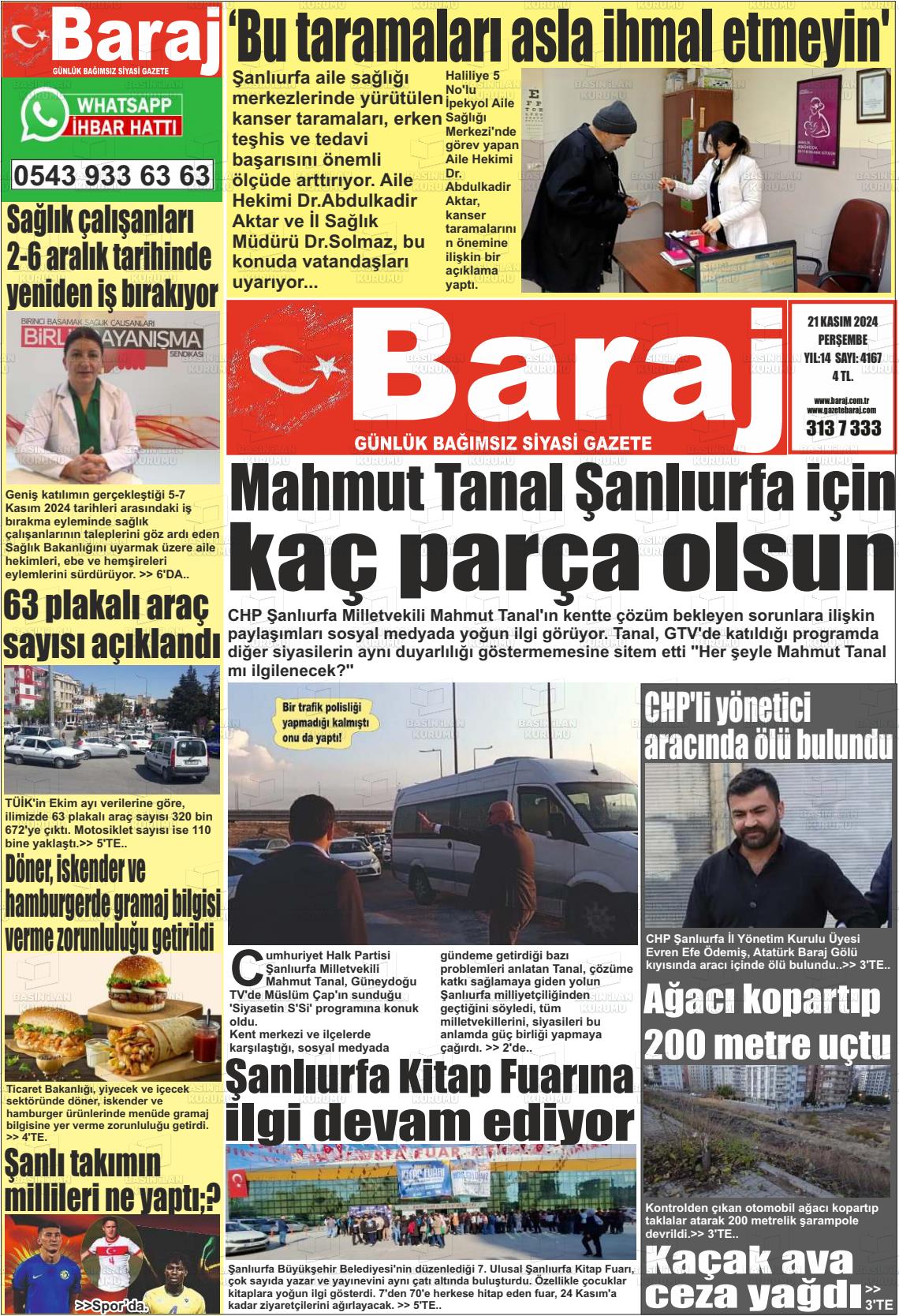 21 Kasım 2024 Baraj Gazete Manşeti