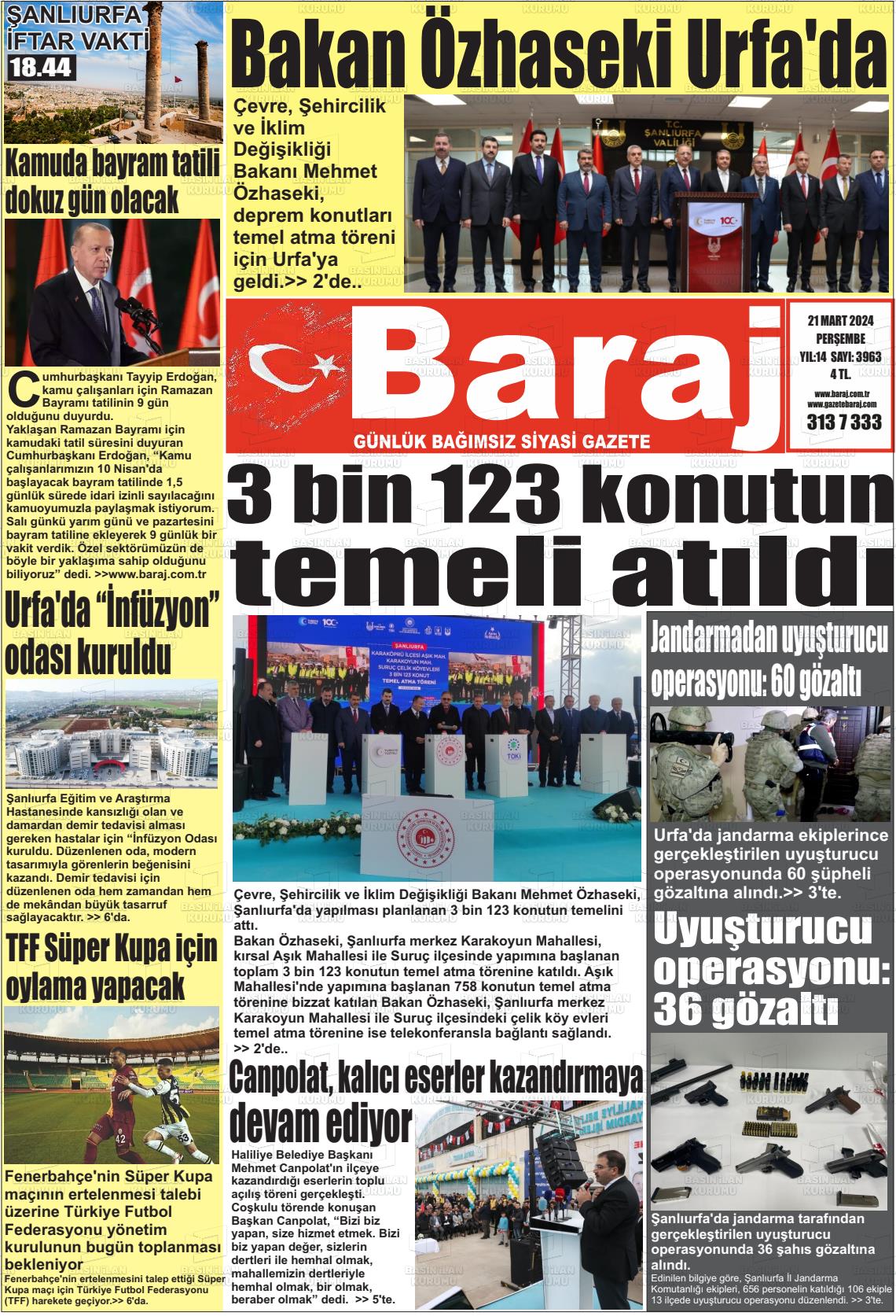 21 Mart 2024 Baraj Gazete Manşeti