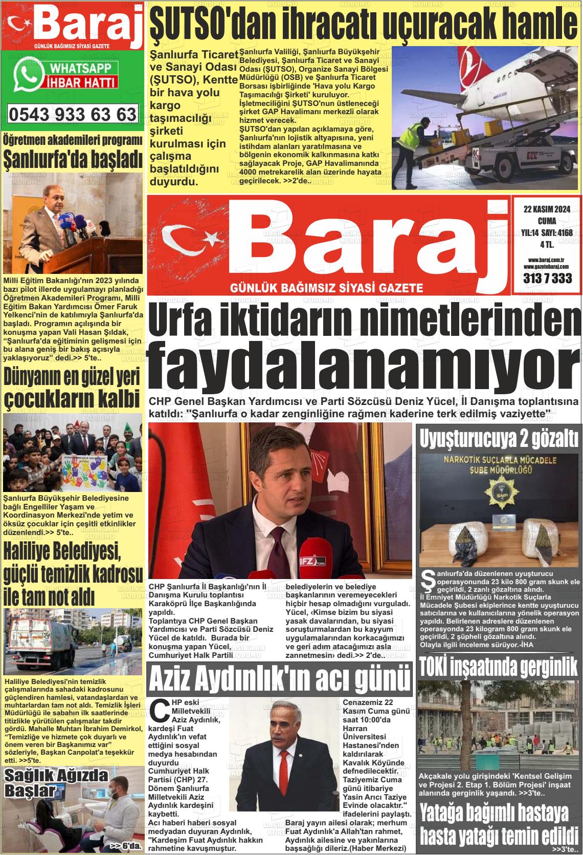 22 Kasım 2024 Baraj Gazete Manşeti