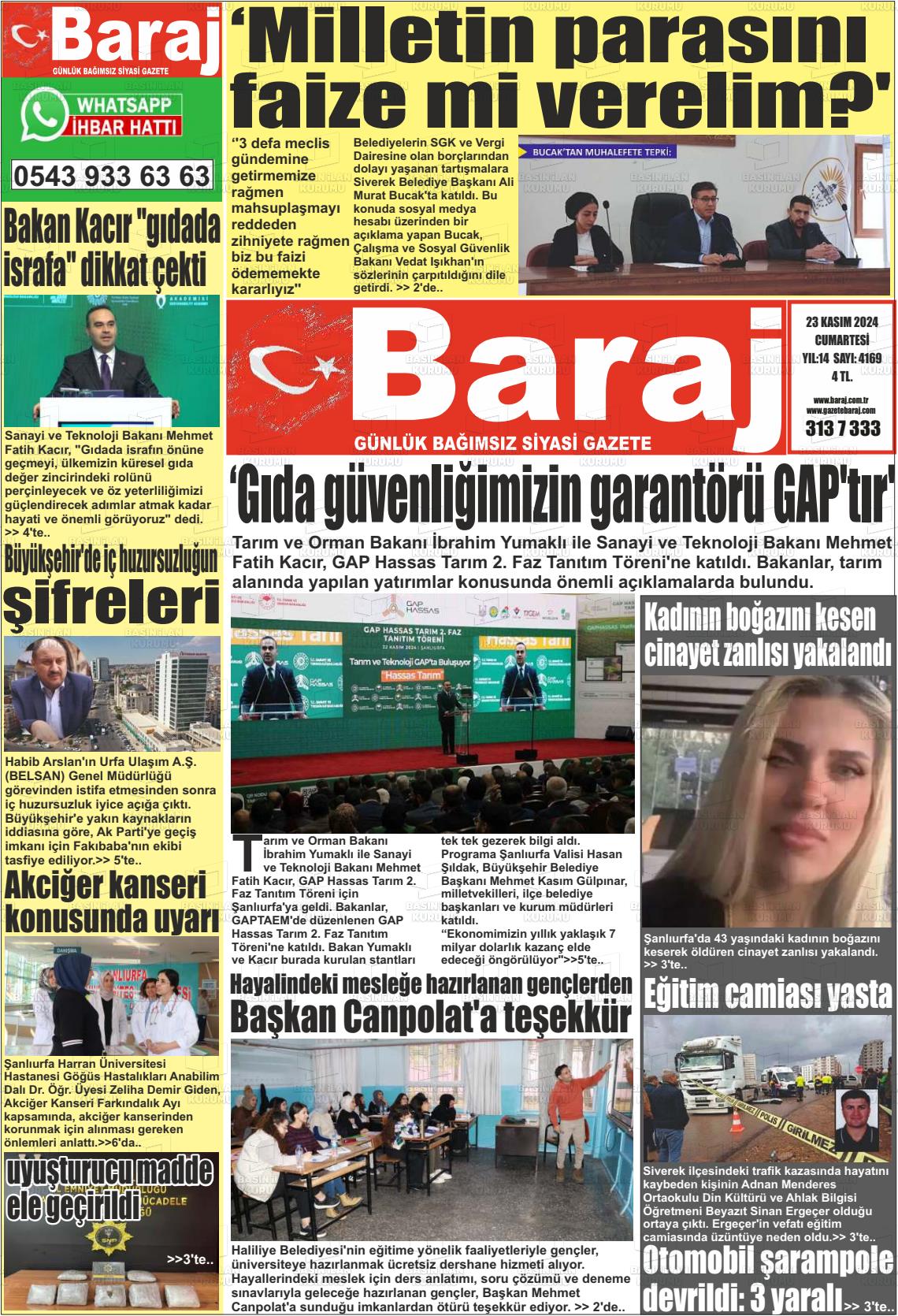 23 Kasım 2024 Baraj Gazete Manşeti