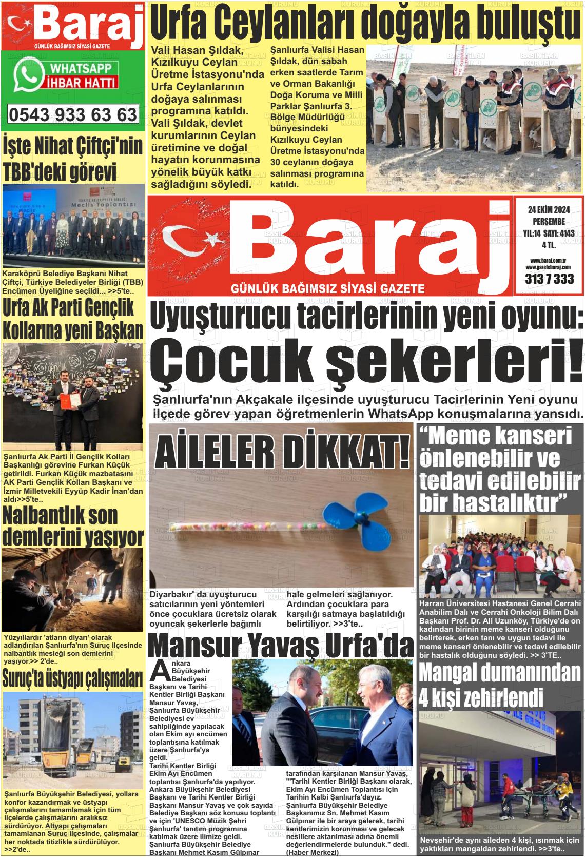 24 Ekim 2024 Baraj Gazete Manşeti