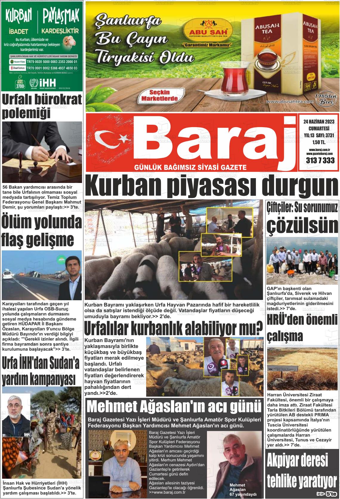 24 Haziran 2023 Baraj Gazete Manşeti