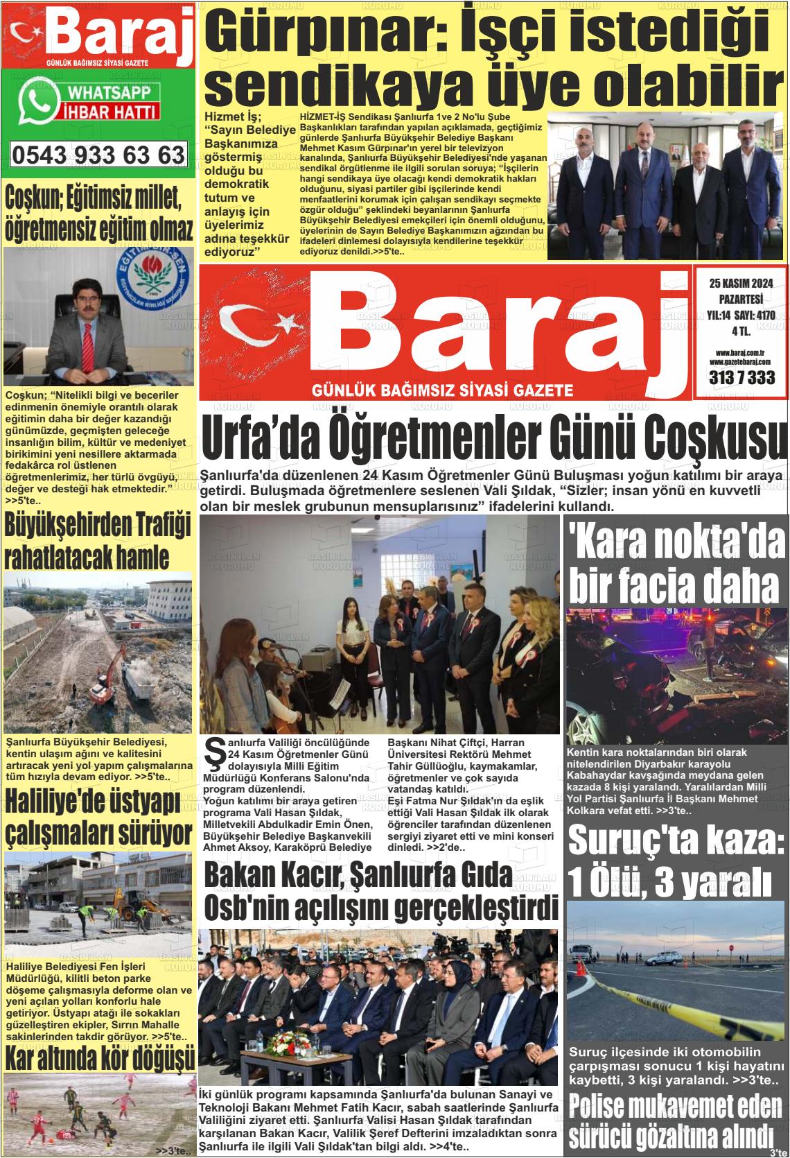 25 Kasım 2024 Baraj Gazete Manşeti