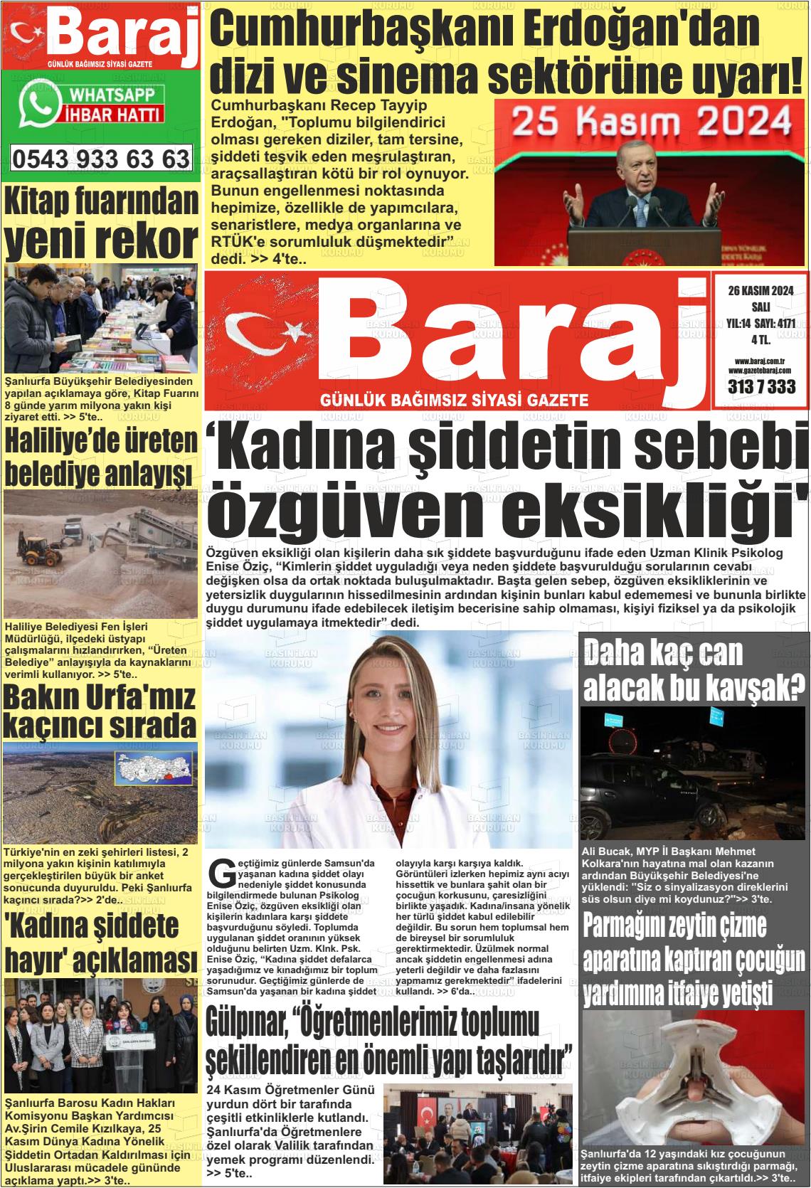 26 Kasım 2024 Baraj Gazete Manşeti