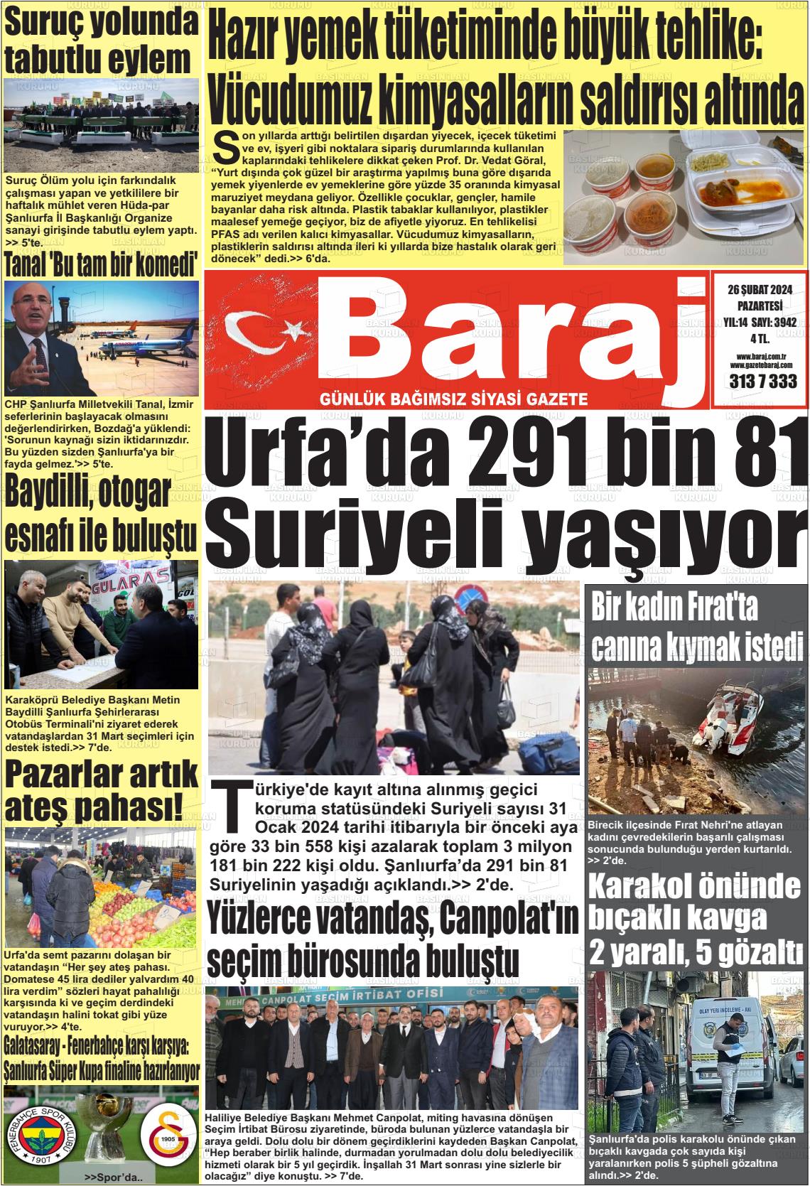 26 Şubat 2024 Baraj Gazete Manşeti