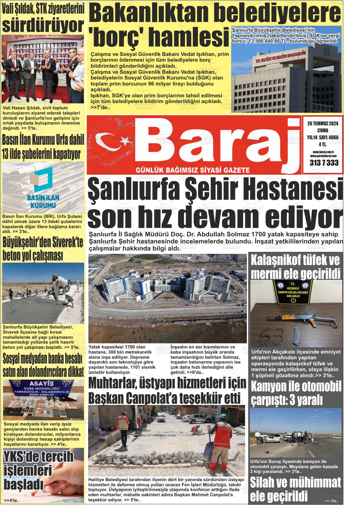 27 Temmuz 2024 Baraj Gazete Manşeti