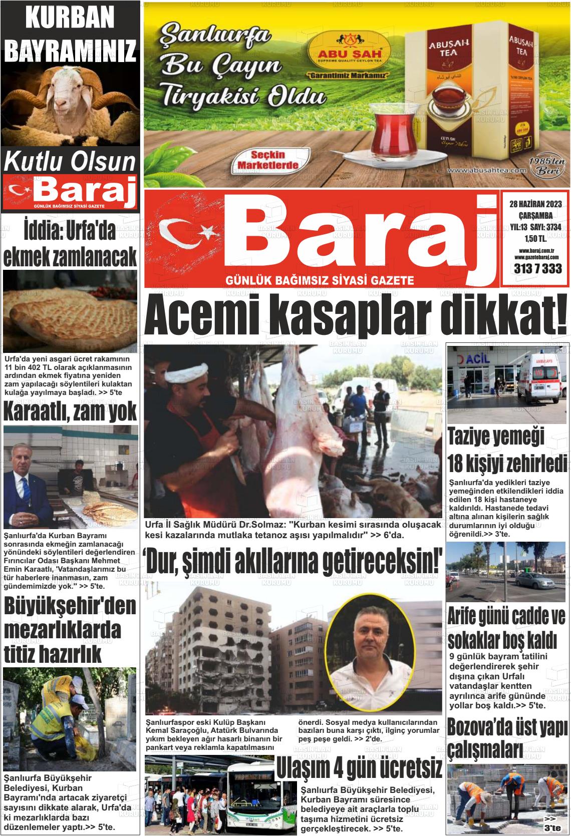 28 Haziran 2023 Baraj Gazete Manşeti