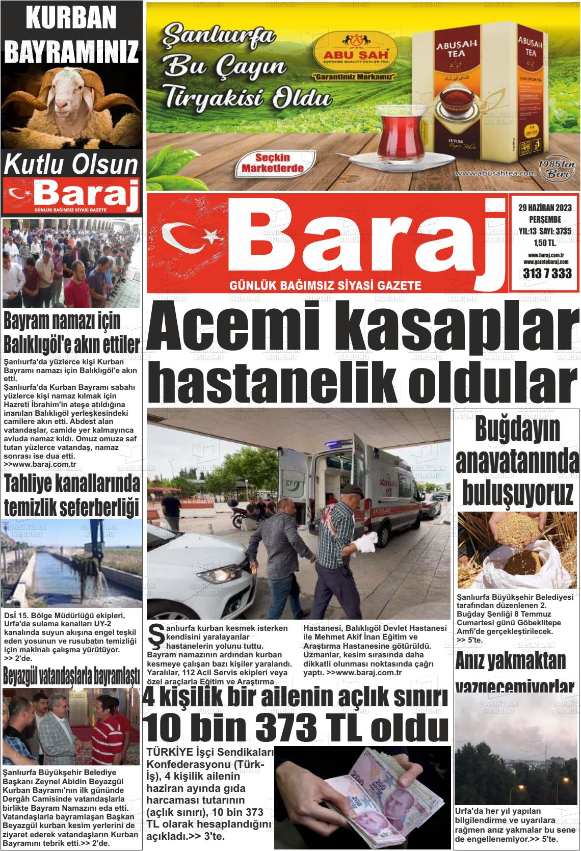 29 Haziran 2023 Baraj Gazete Manşeti