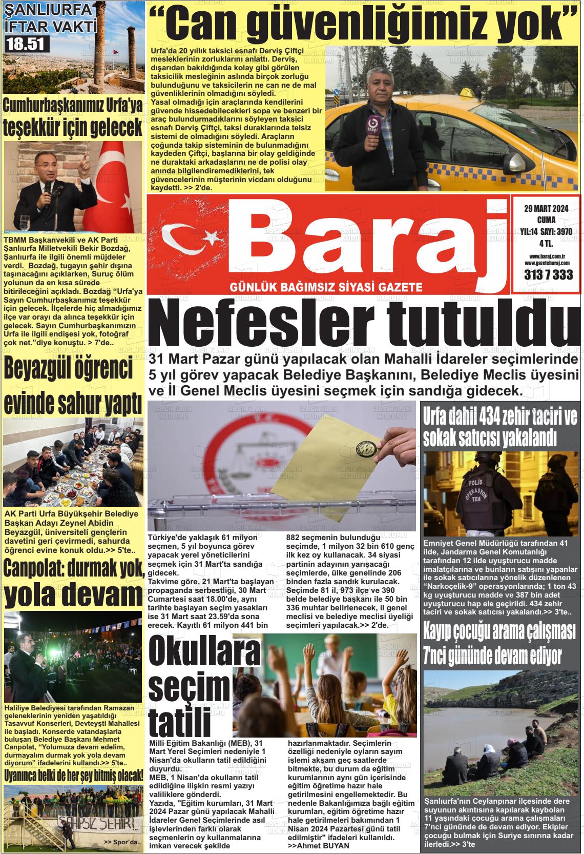 29 Mart 2024 Baraj Gazete Manşeti