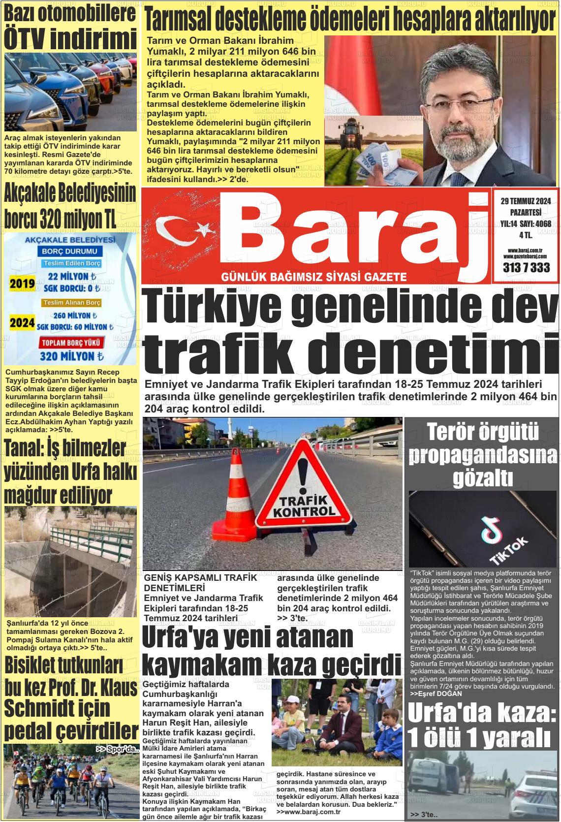 29 Temmuz 2024 Baraj Gazete Manşeti