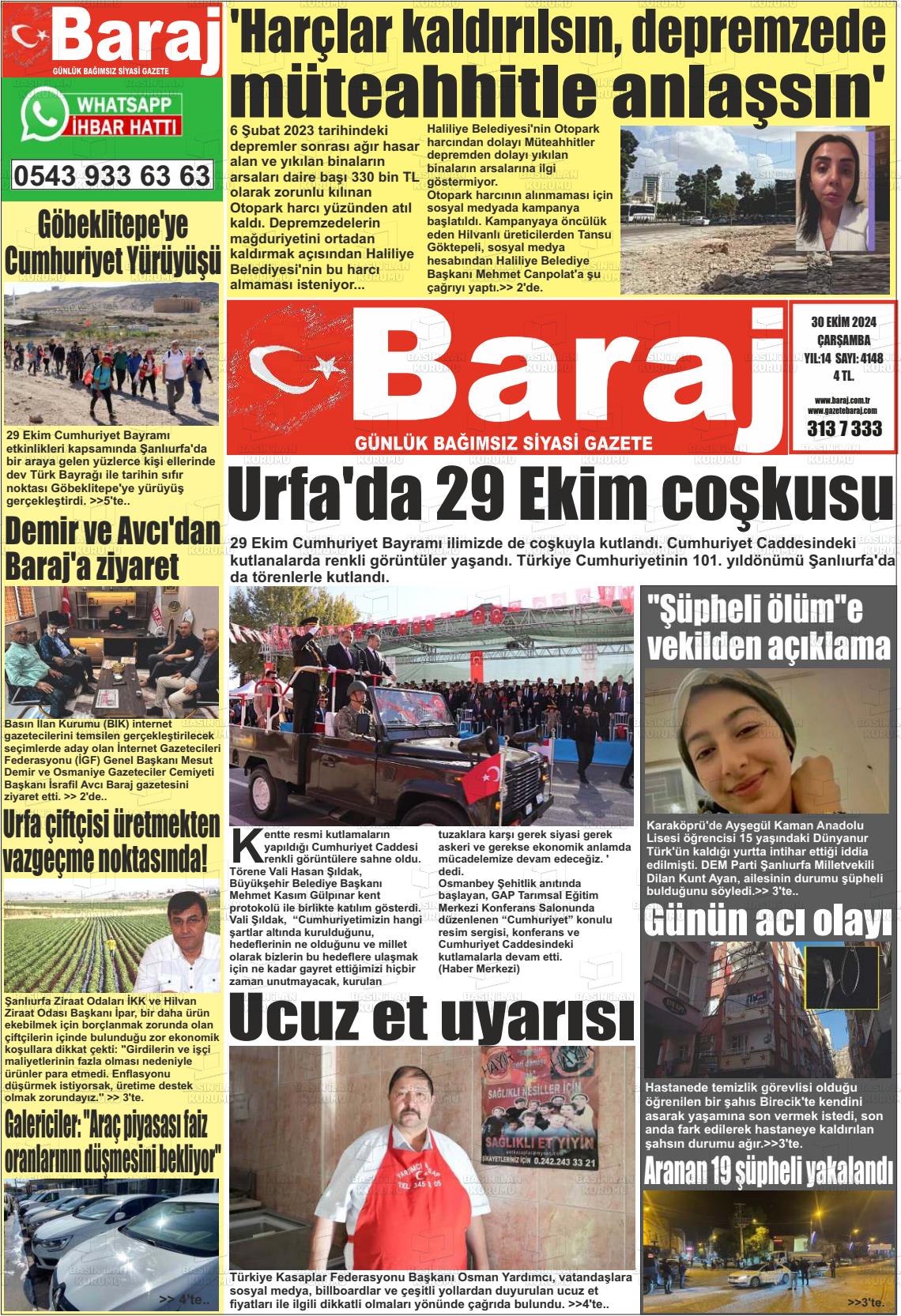 30 Ekim 2024 Baraj Gazete Manşeti