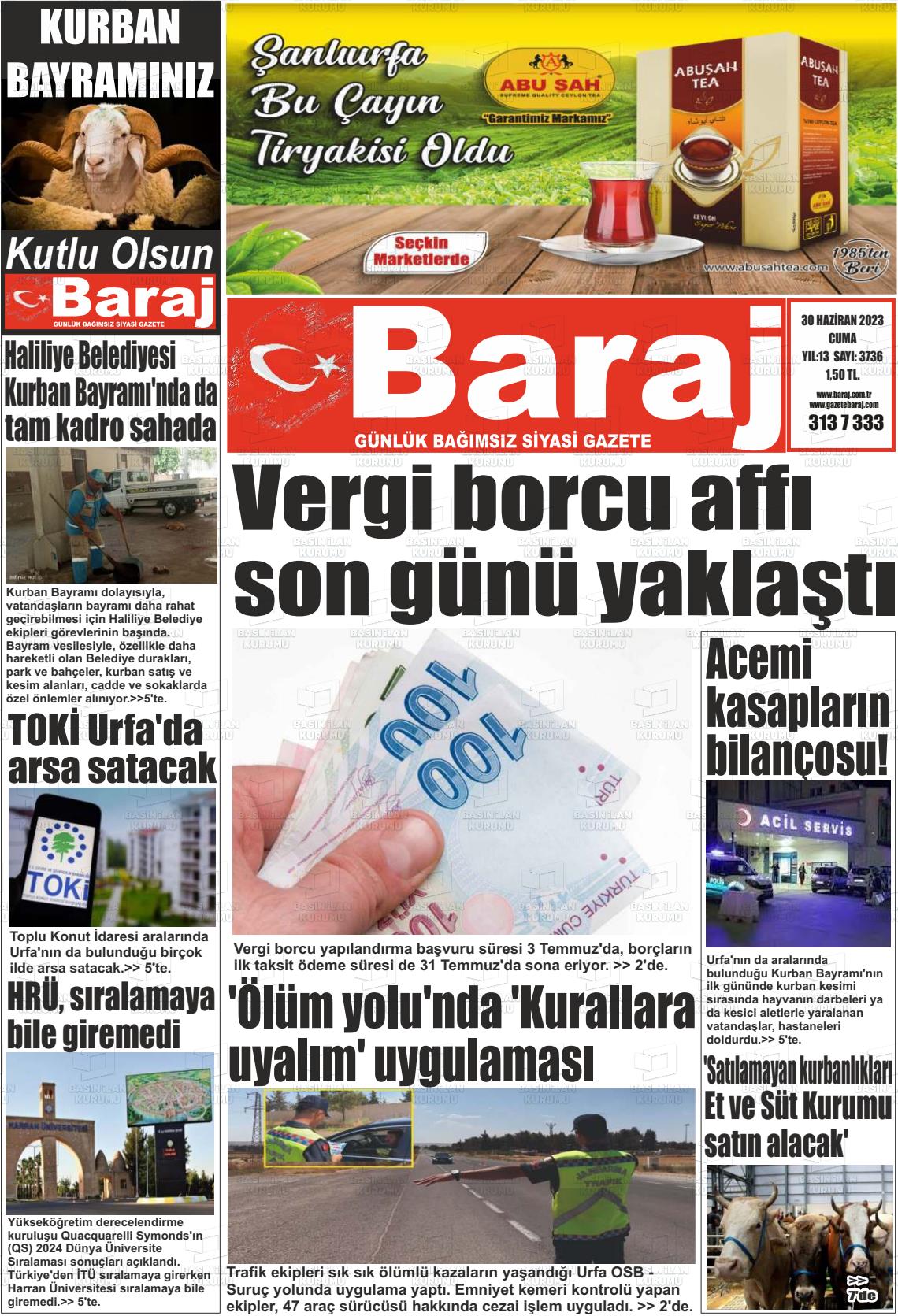 30 Haziran 2023 Baraj Gazete Manşeti