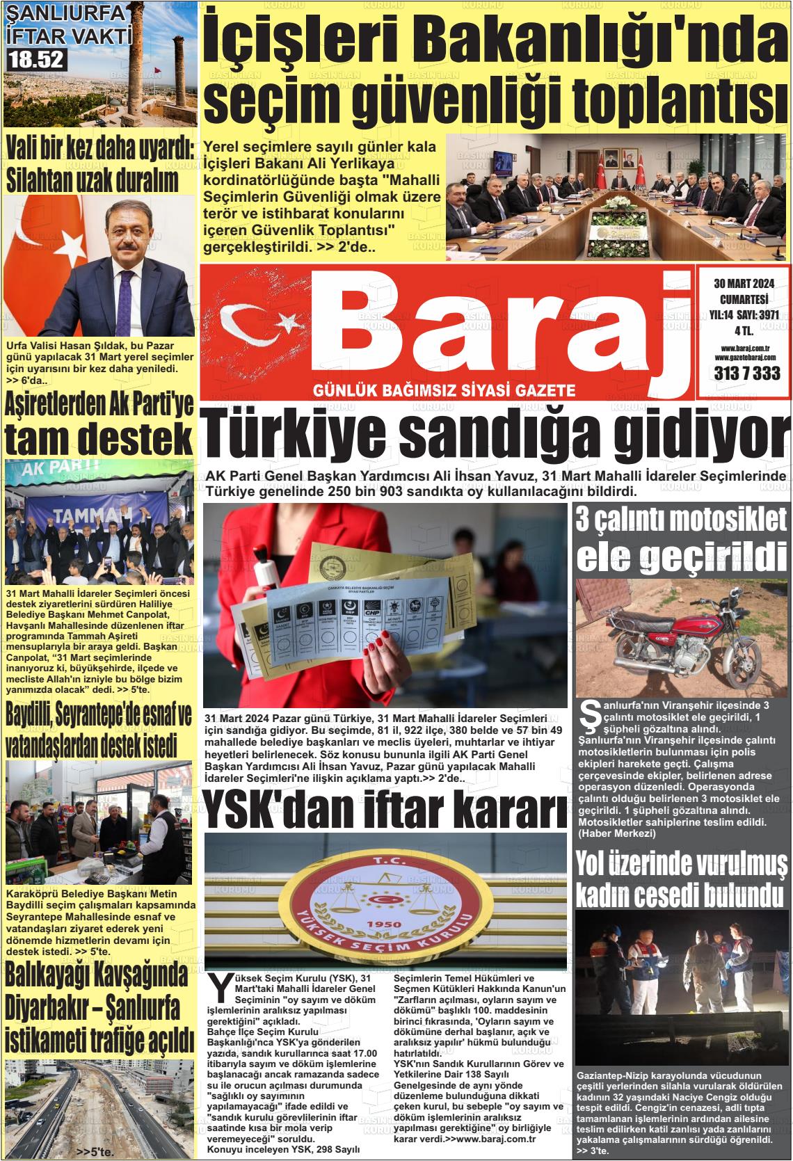 30 Mart 2024 Baraj Gazete Manşeti