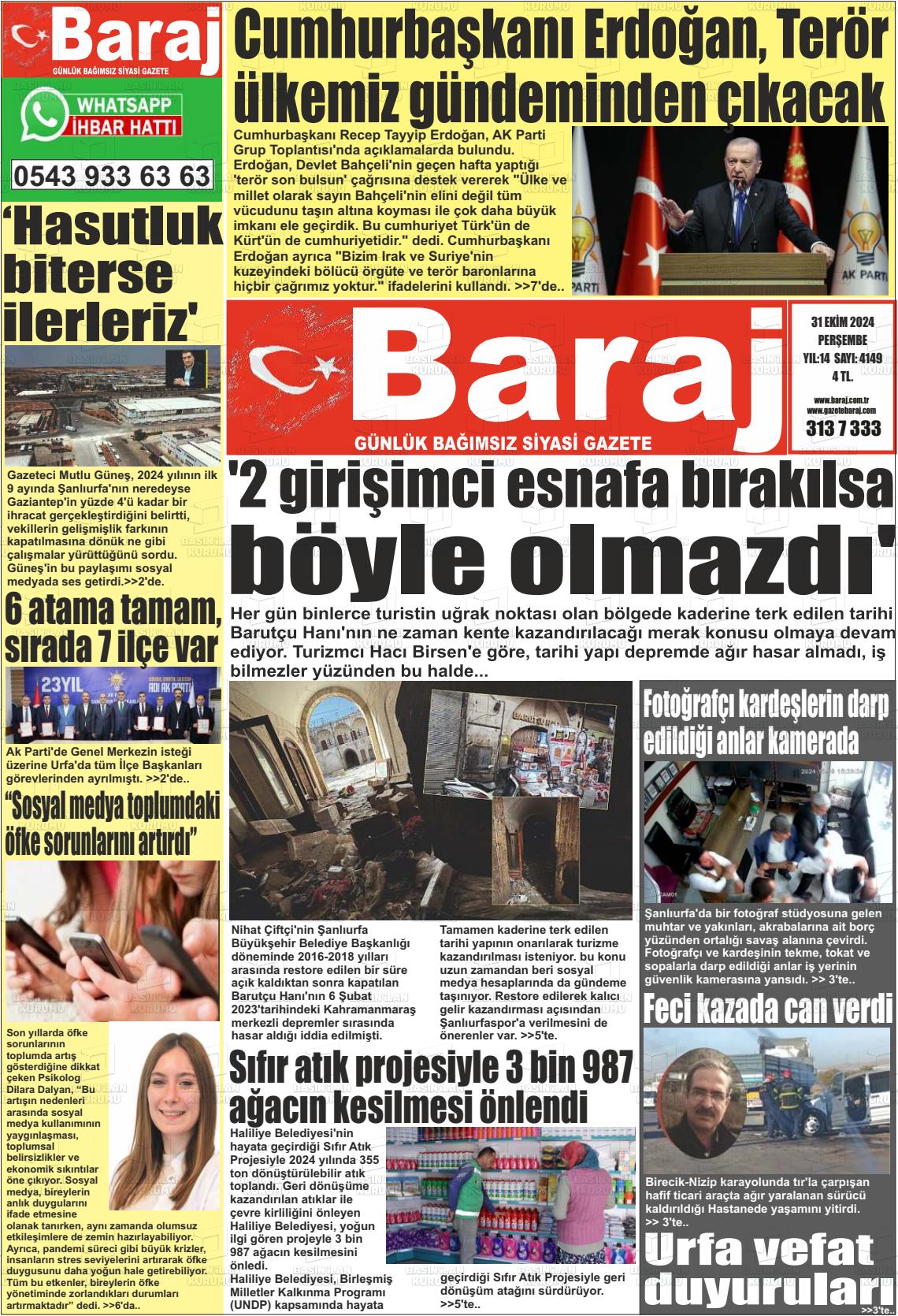 31 Ekim 2024 Baraj Gazete Manşeti