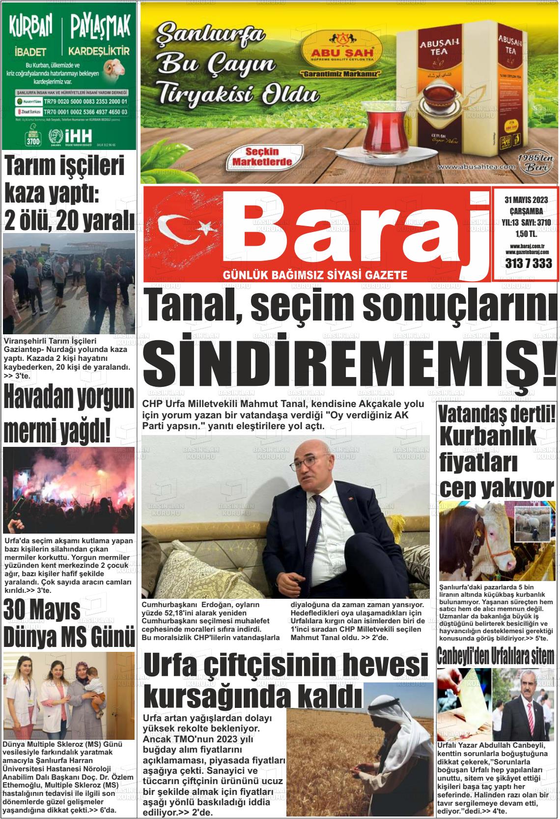 31 Mayıs 2023 Baraj Gazete Manşeti