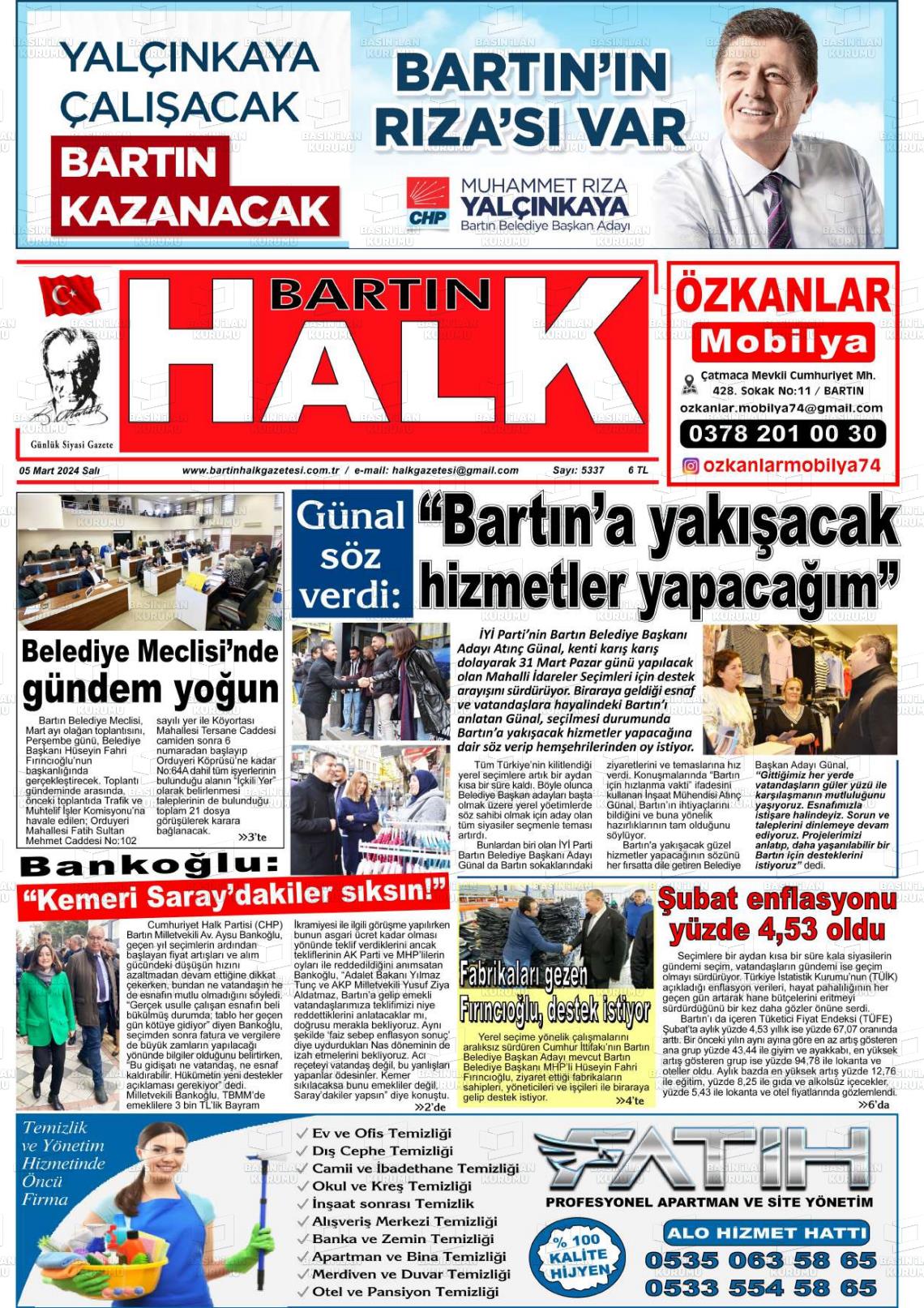 07 Mart 2024 Bartın Halk Gazete Manşeti