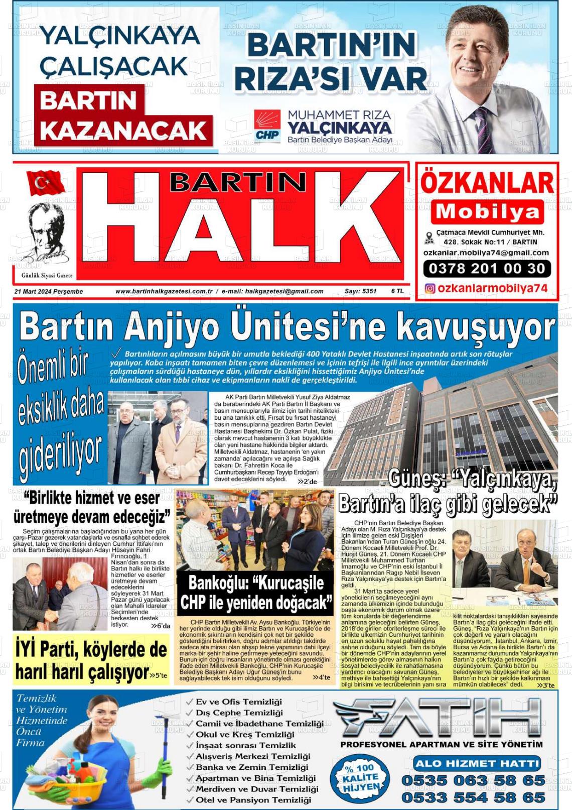 21 Mart 2024 Bartın Halk Gazete Manşeti