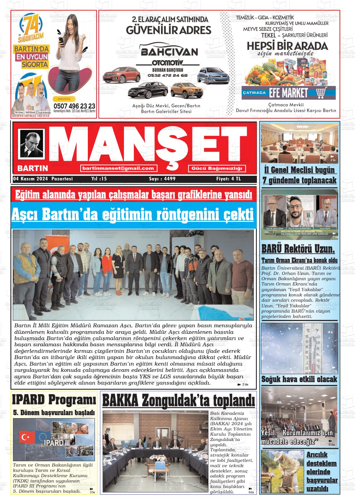 04 Kasım 2024 Bartın Manşet Gazete Manşeti