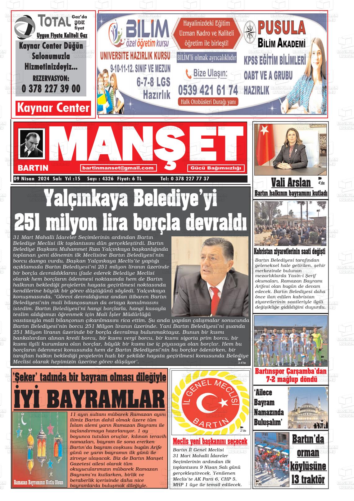 09 Nisan 2024 Bartın Manşet Gazete Manşeti