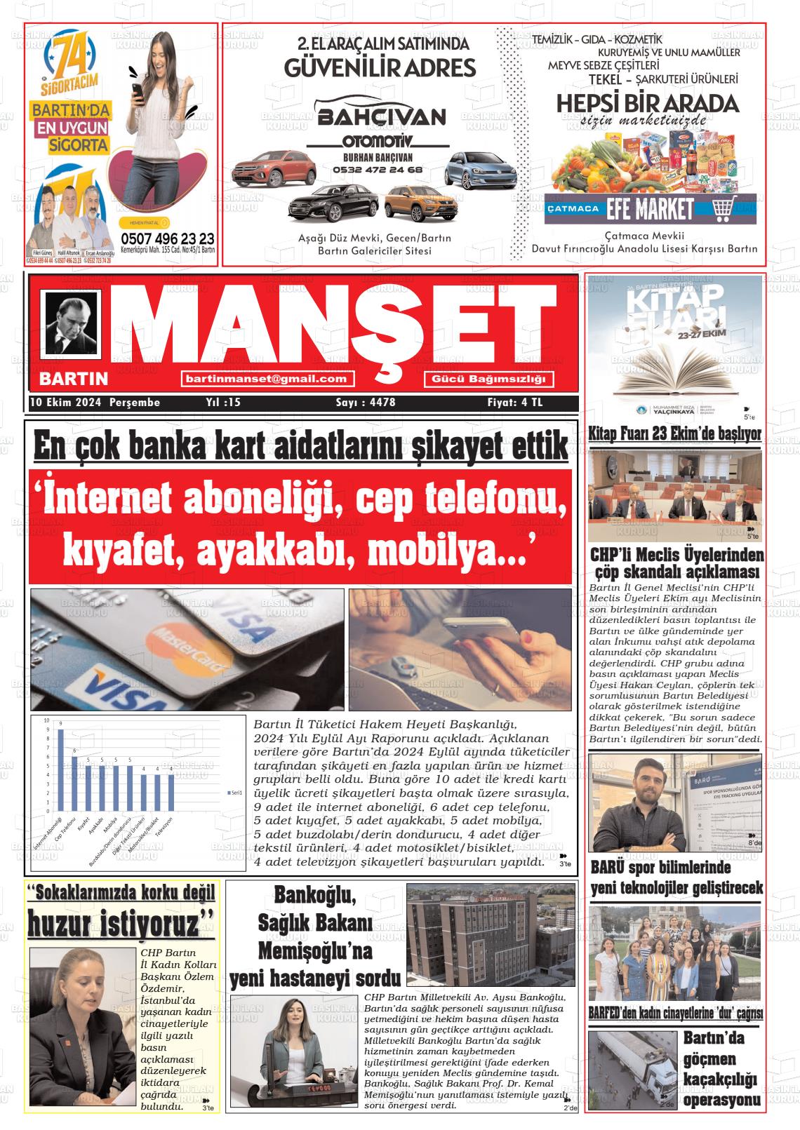 10 Ekim 2024 Bartın Manşet Gazete Manşeti