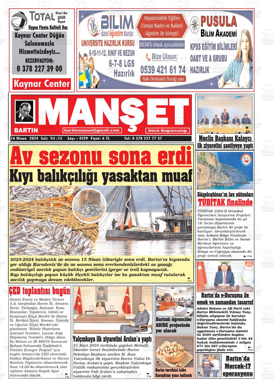 18 Nisan 2024 Bartın Manşet Gazete Manşeti