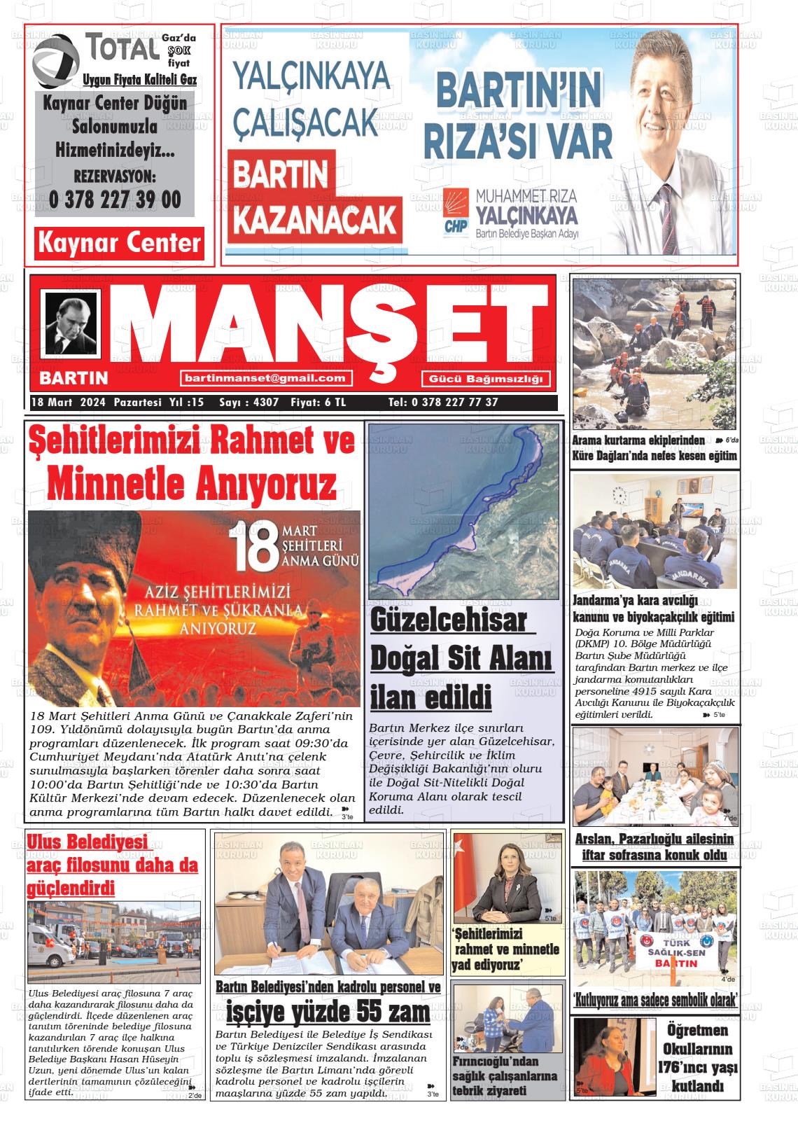 18 Mart 2024 Bartın Manşet Gazete Manşeti