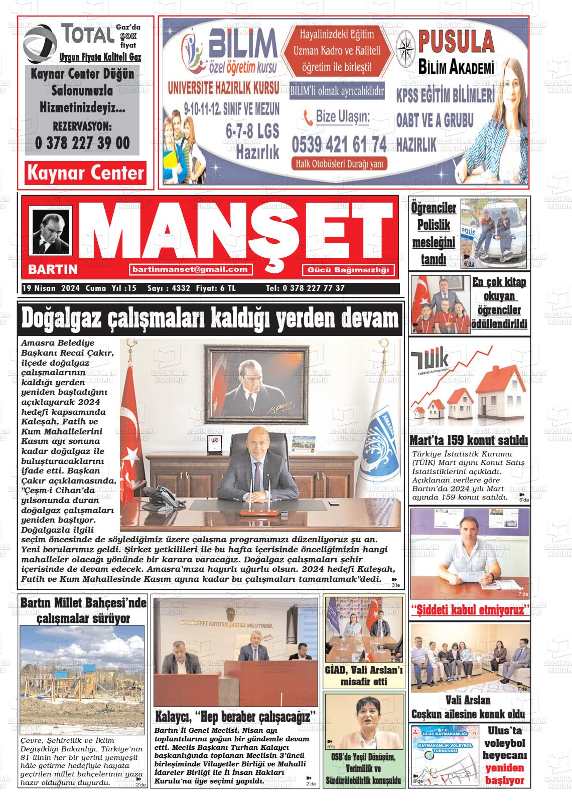 19 Nisan 2024 Bartın Manşet Gazete Manşeti