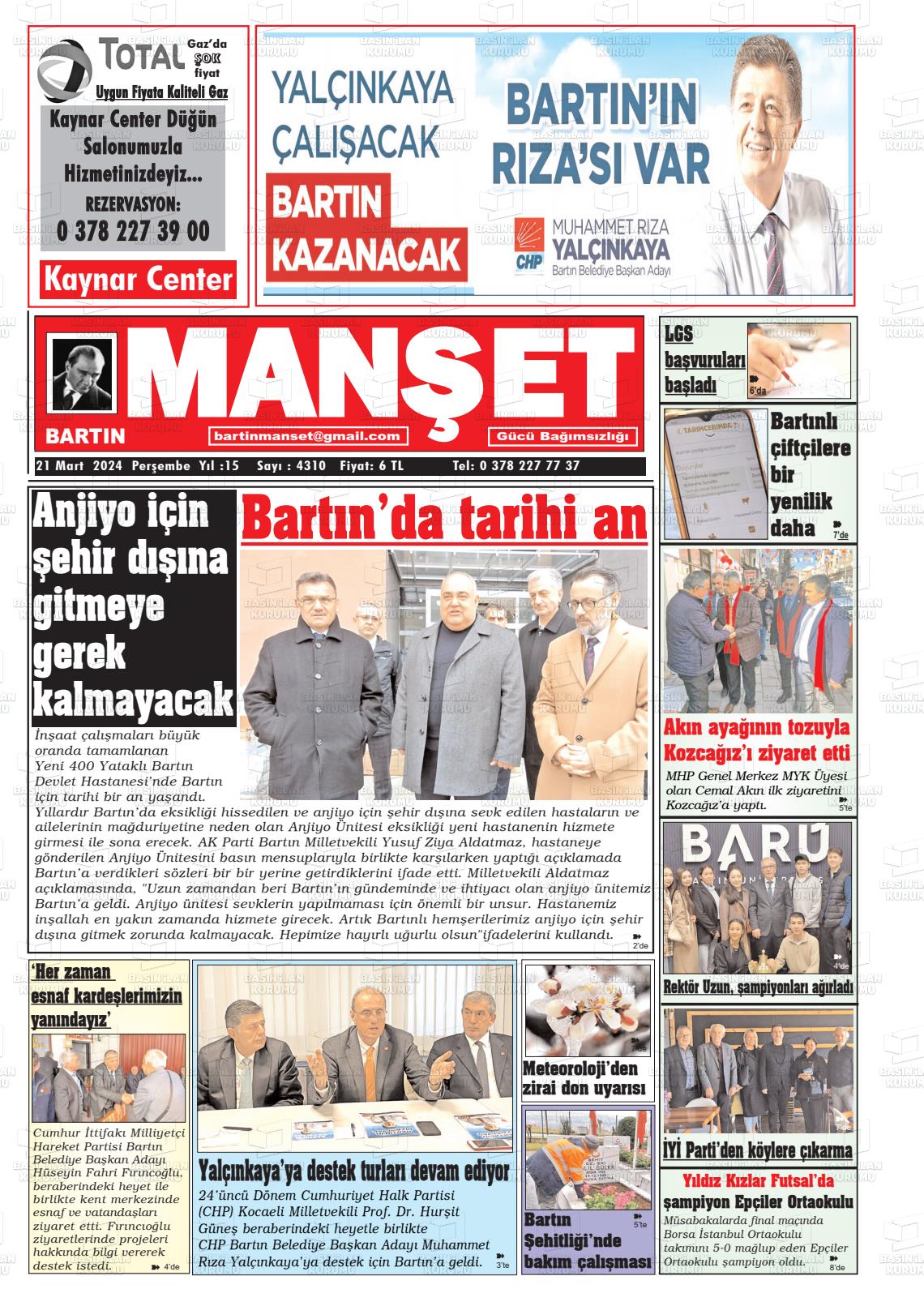 21 Mart 2024 Bartın Manşet Gazete Manşeti