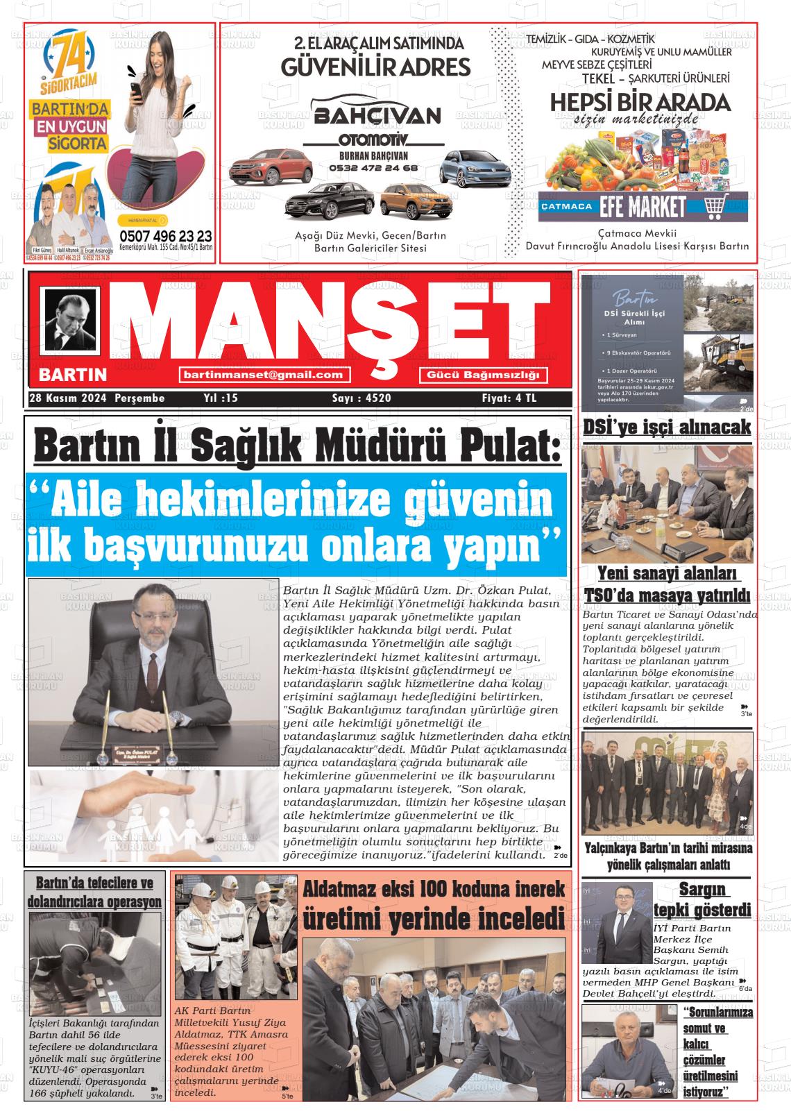 02 Aralık 2024 Bartın Manşet Gazete Manşeti