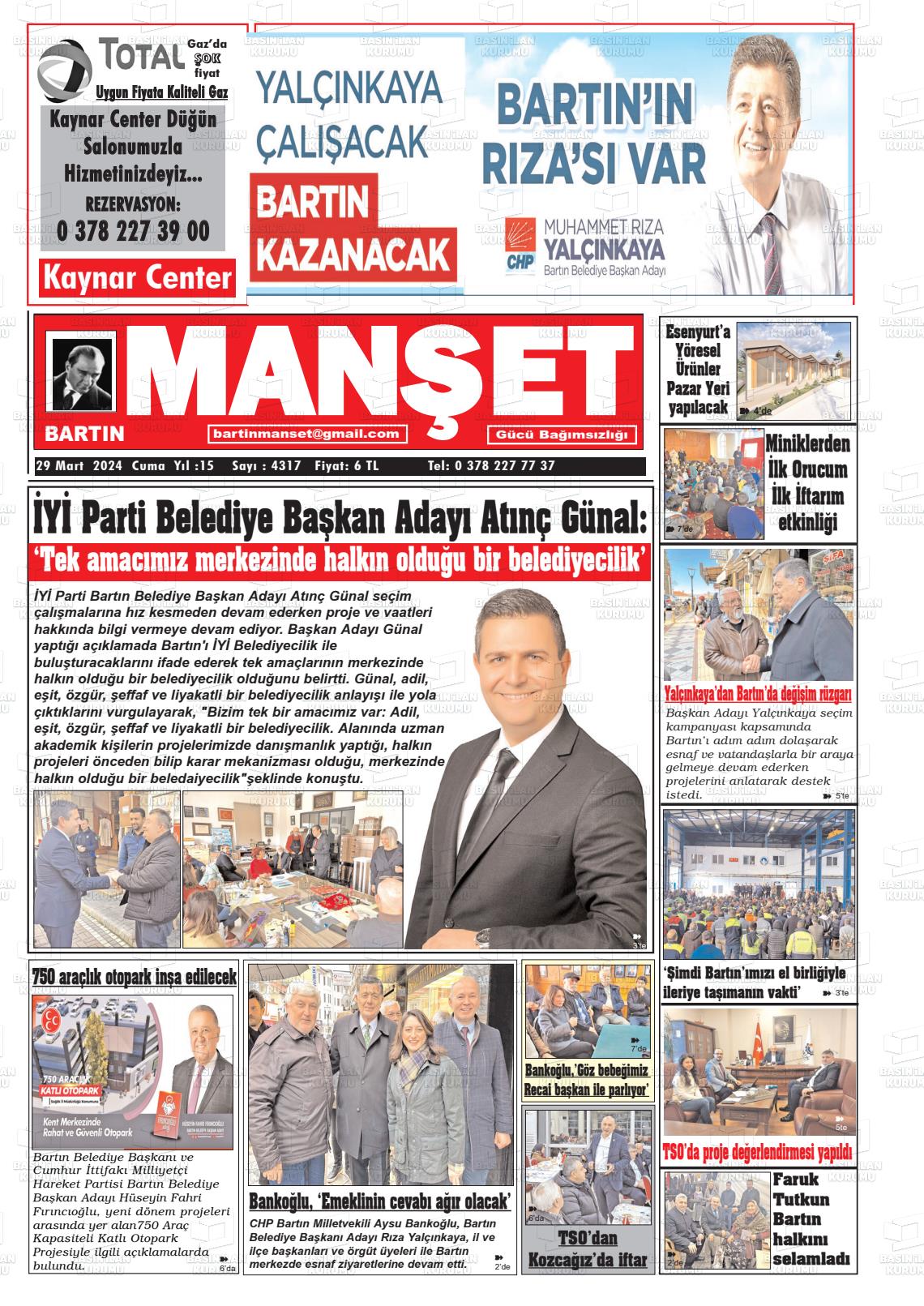 29 Mart 2024 Bartın Manşet Gazete Manşeti