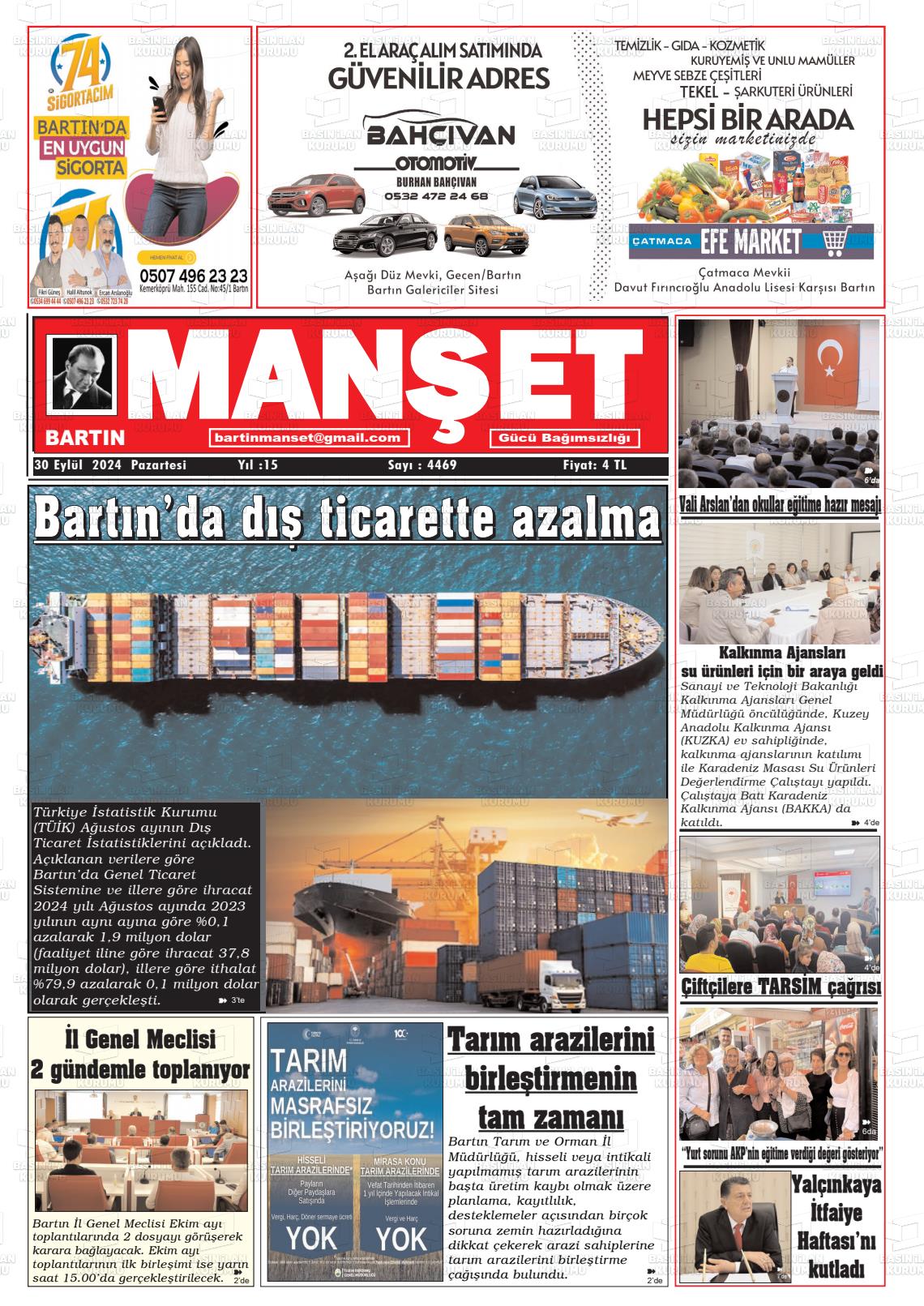 30 Eylül 2024 Bartın Manşet Gazete Manşeti