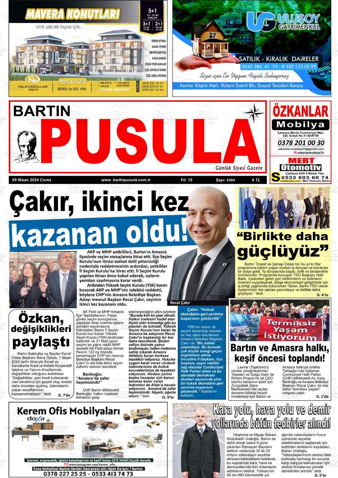 05 Nisan 2024 Bartın Pusula Gazete Manşeti