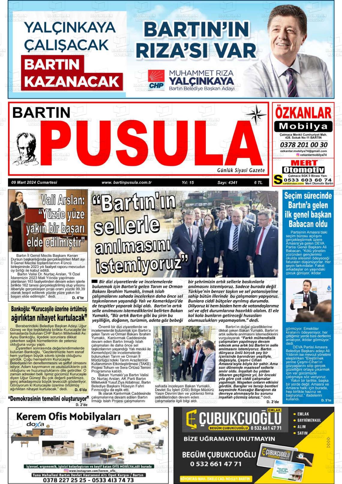 09 Mart 2024 Bartın Pusula Gazete Manşeti