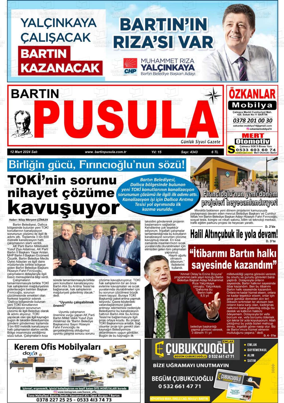 12 Mart 2024 Bartın Pusula Gazete Manşeti