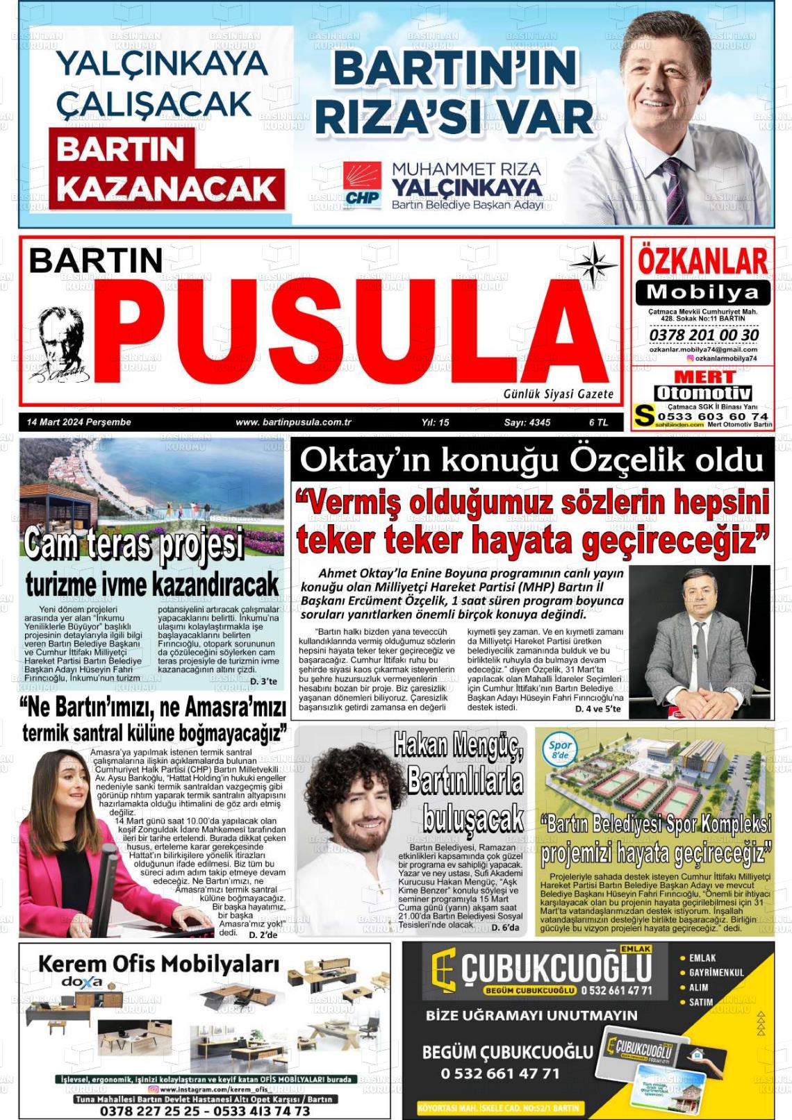 14 Mart 2024 Bartın Pusula Gazete Manşeti