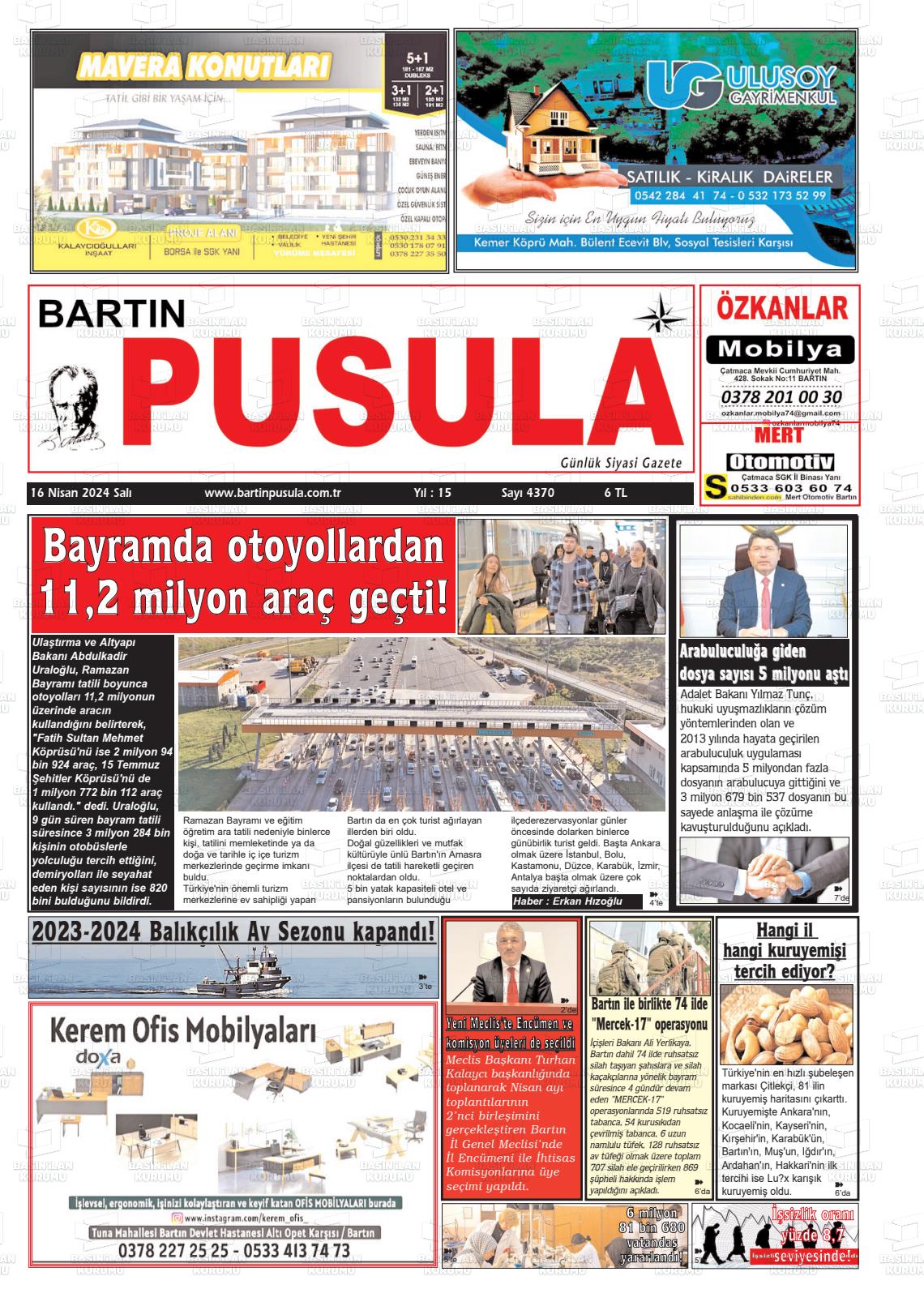 18 Nisan 2024 Bartın Pusula Gazete Manşeti