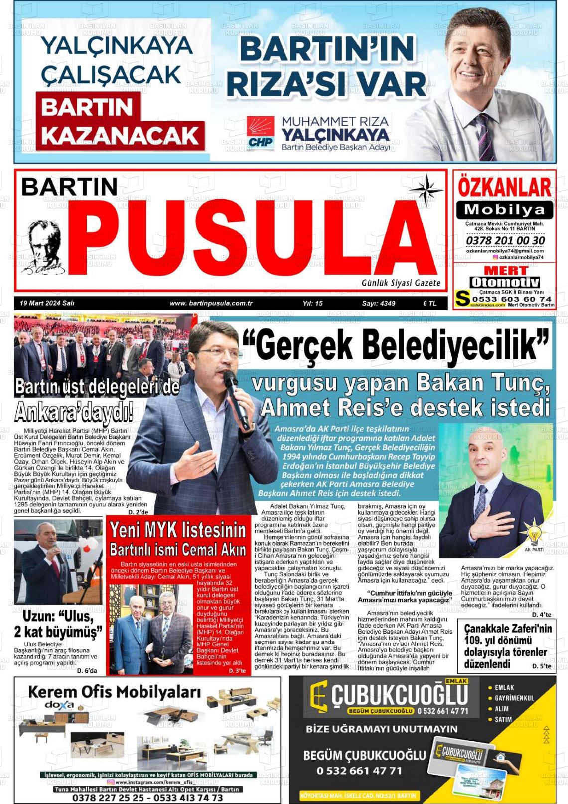 19 Mart 2024 Bartın Pusula Gazete Manşeti