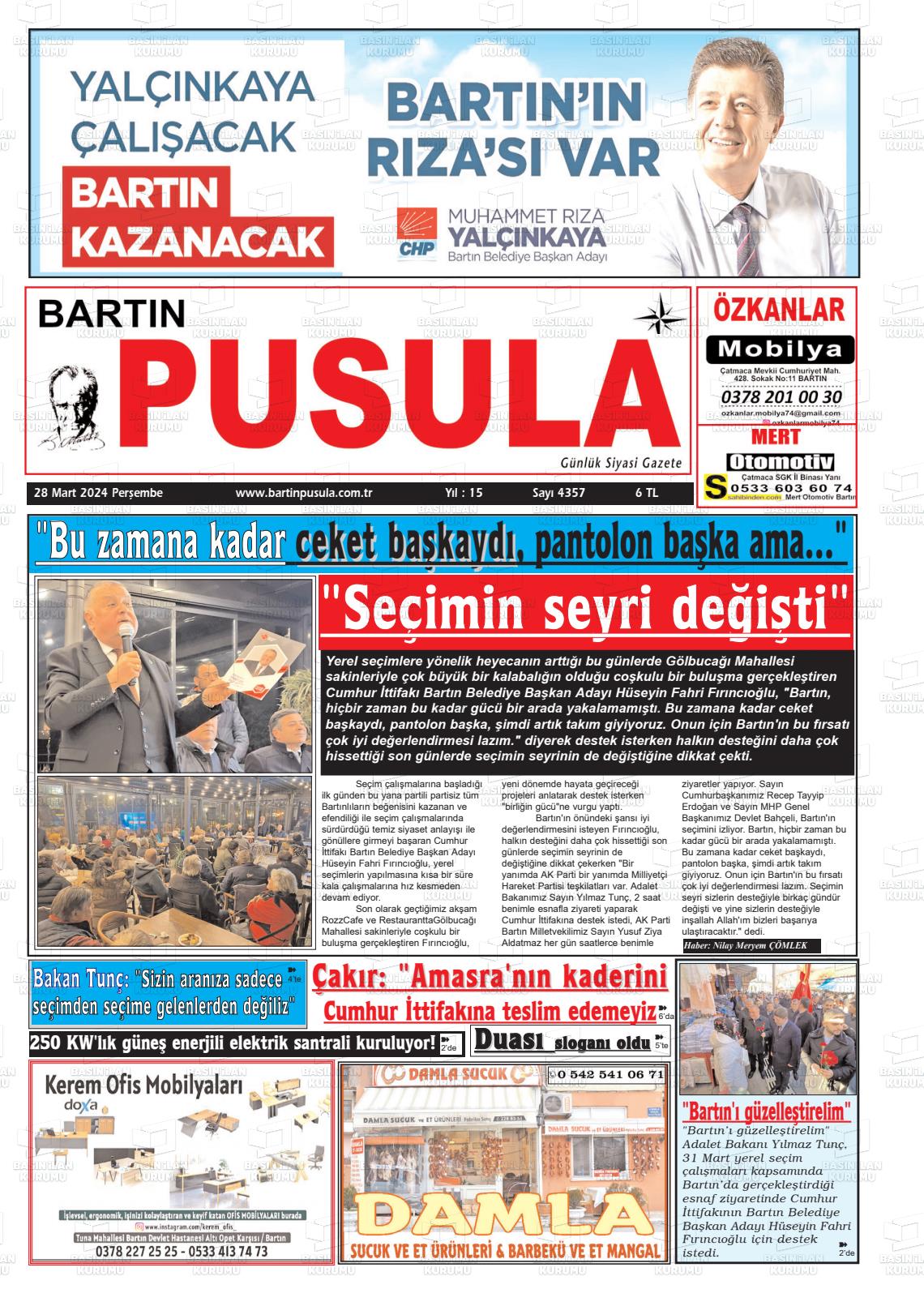 28 Mart 2024 Bartın Pusula Gazete Manşeti