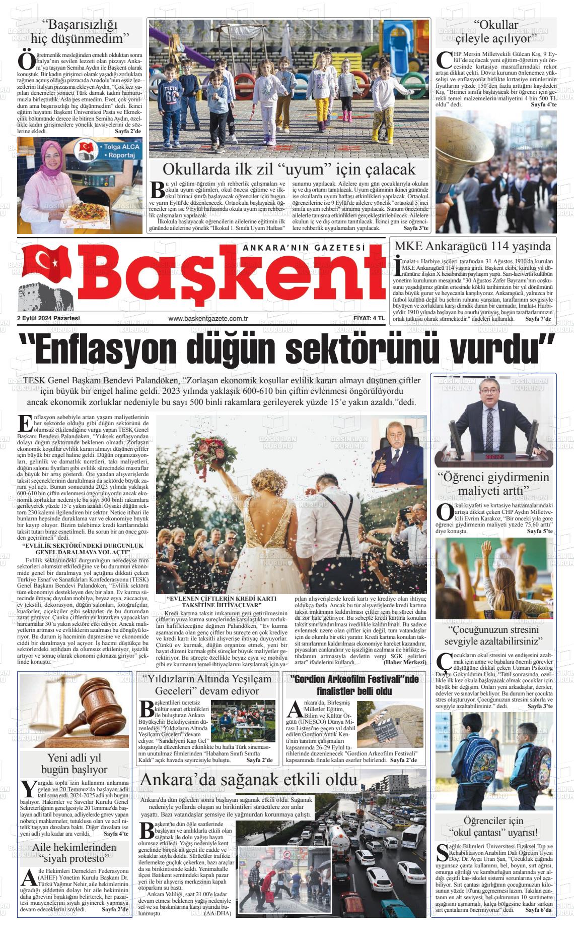 02 Eylül 2024 Ankara Başkent Gazete Manşeti