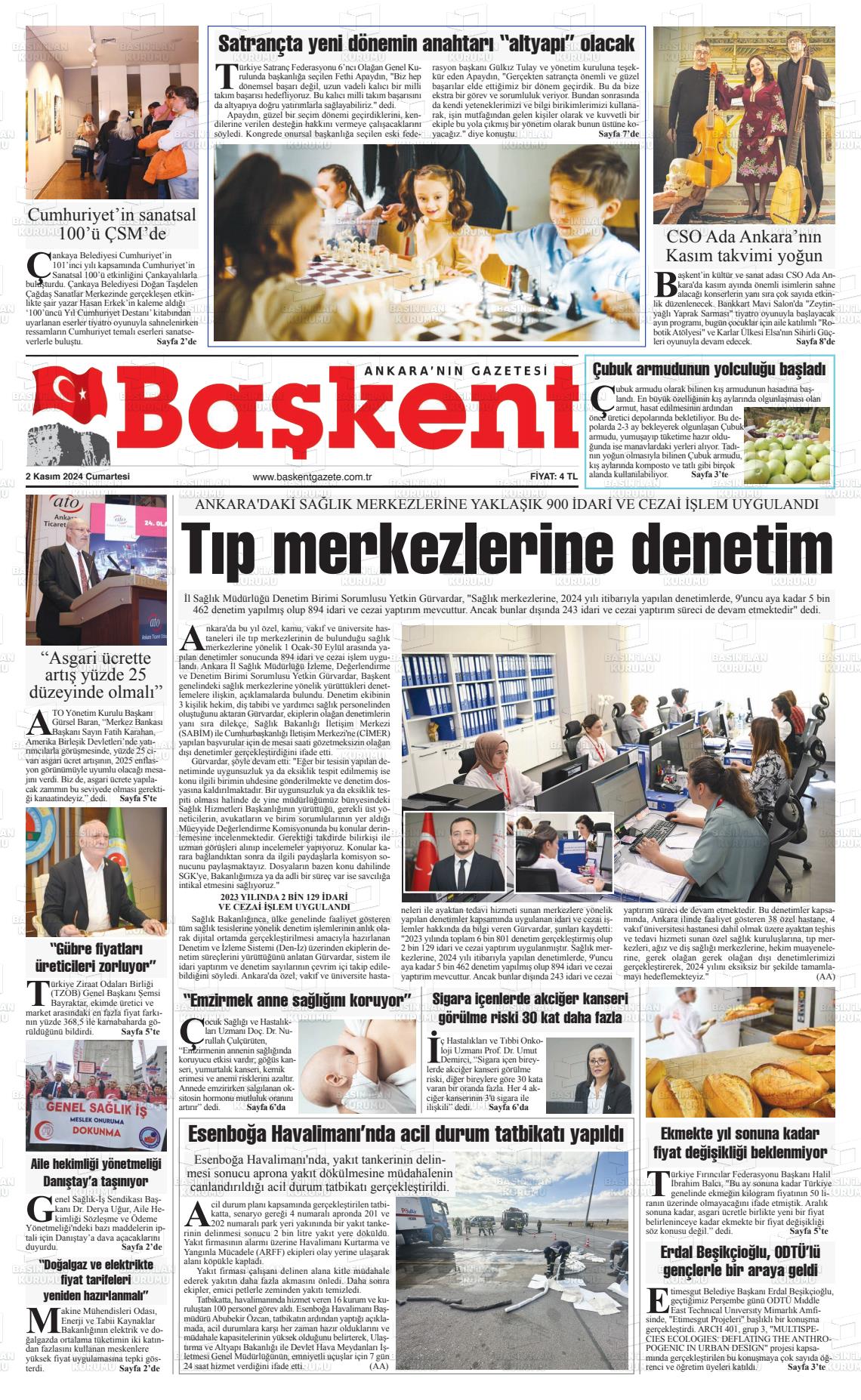 02 Kasım 2024 Ankara Başkent Gazete Manşeti