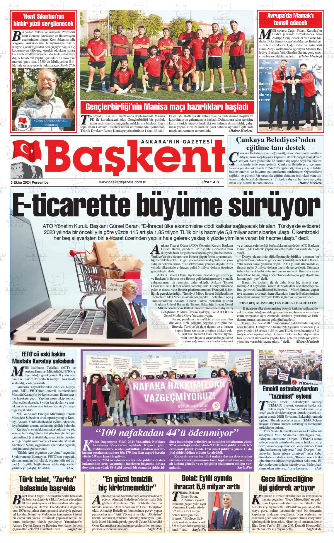 03 Ekim 2024 Ankara Başkent Gazete Manşeti