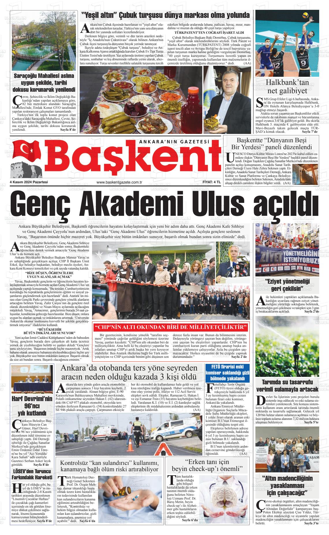 04 Kasım 2024 Ankara Başkent Gazete Manşeti