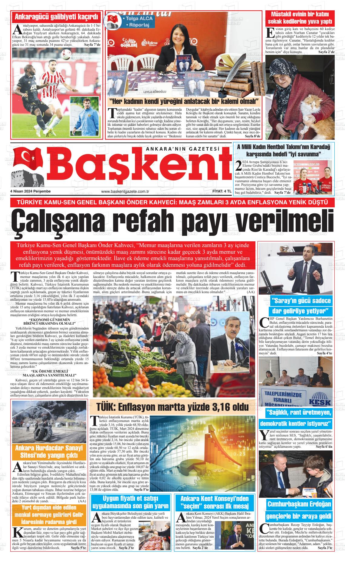 04 Nisan 2024 Ankara Başkent Gazete Manşeti