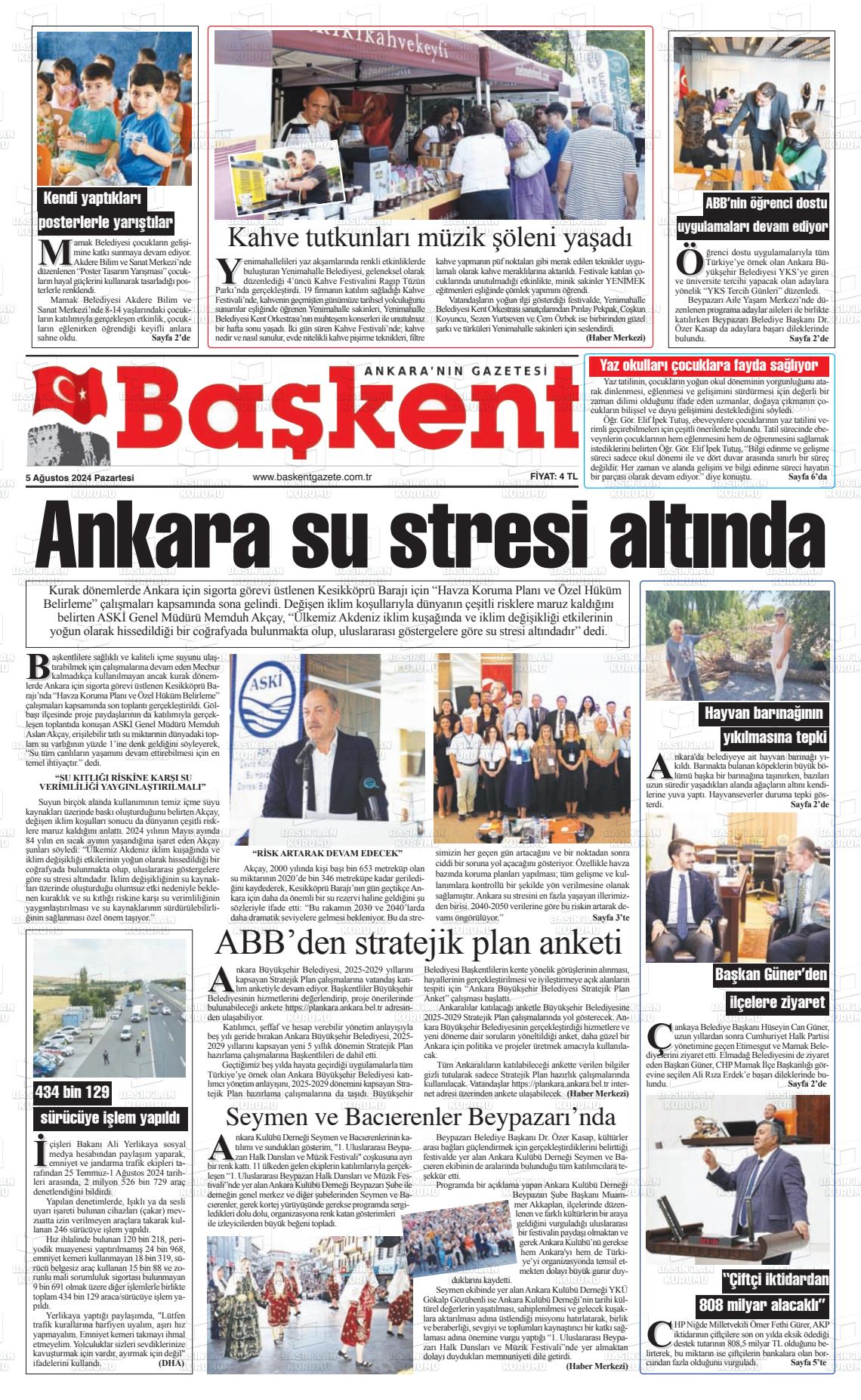 05 Ağustos 2024 Ankara Başkent Gazete Manşeti