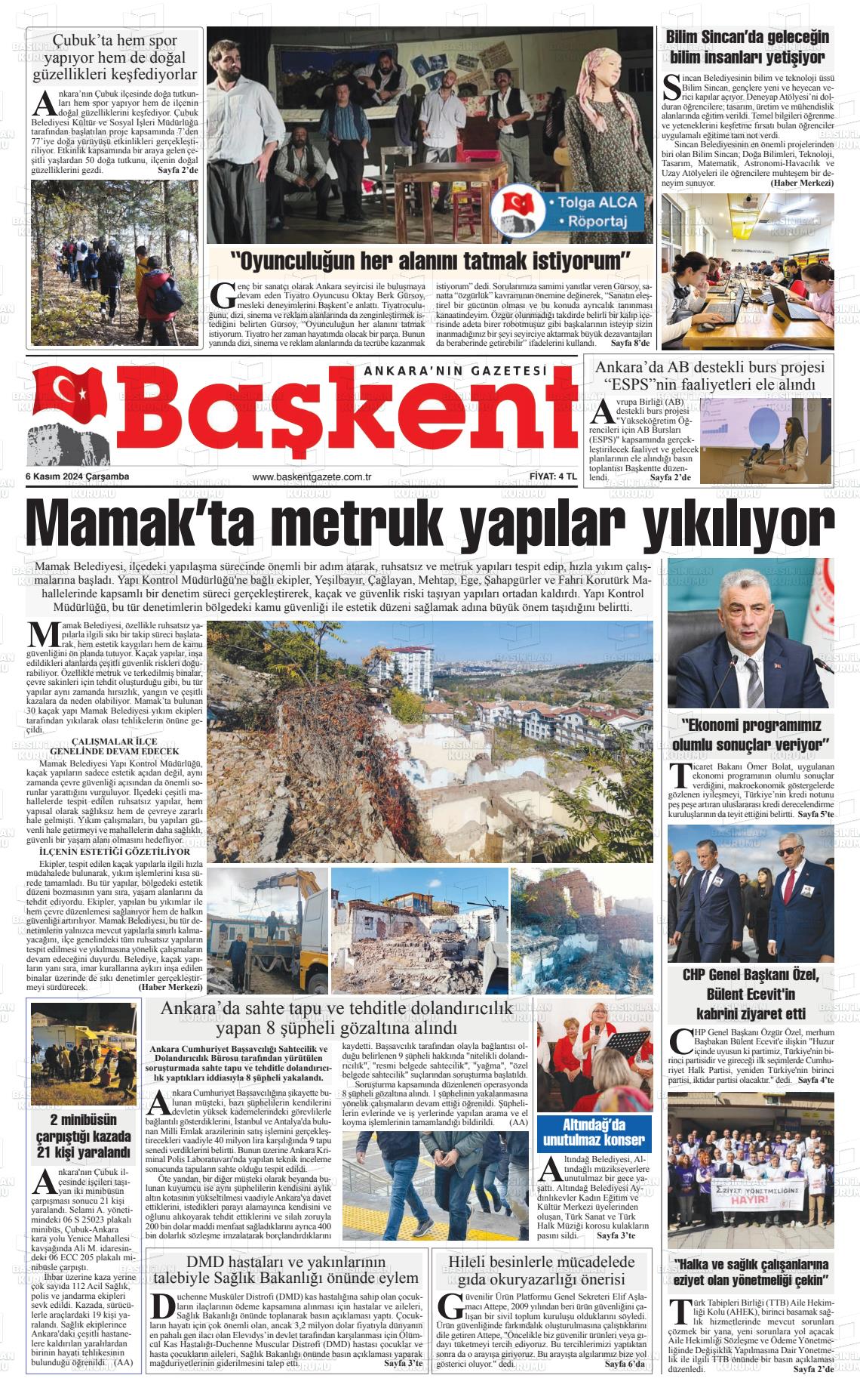 06 Kasım 2024 Ankara Başkent Gazete Manşeti