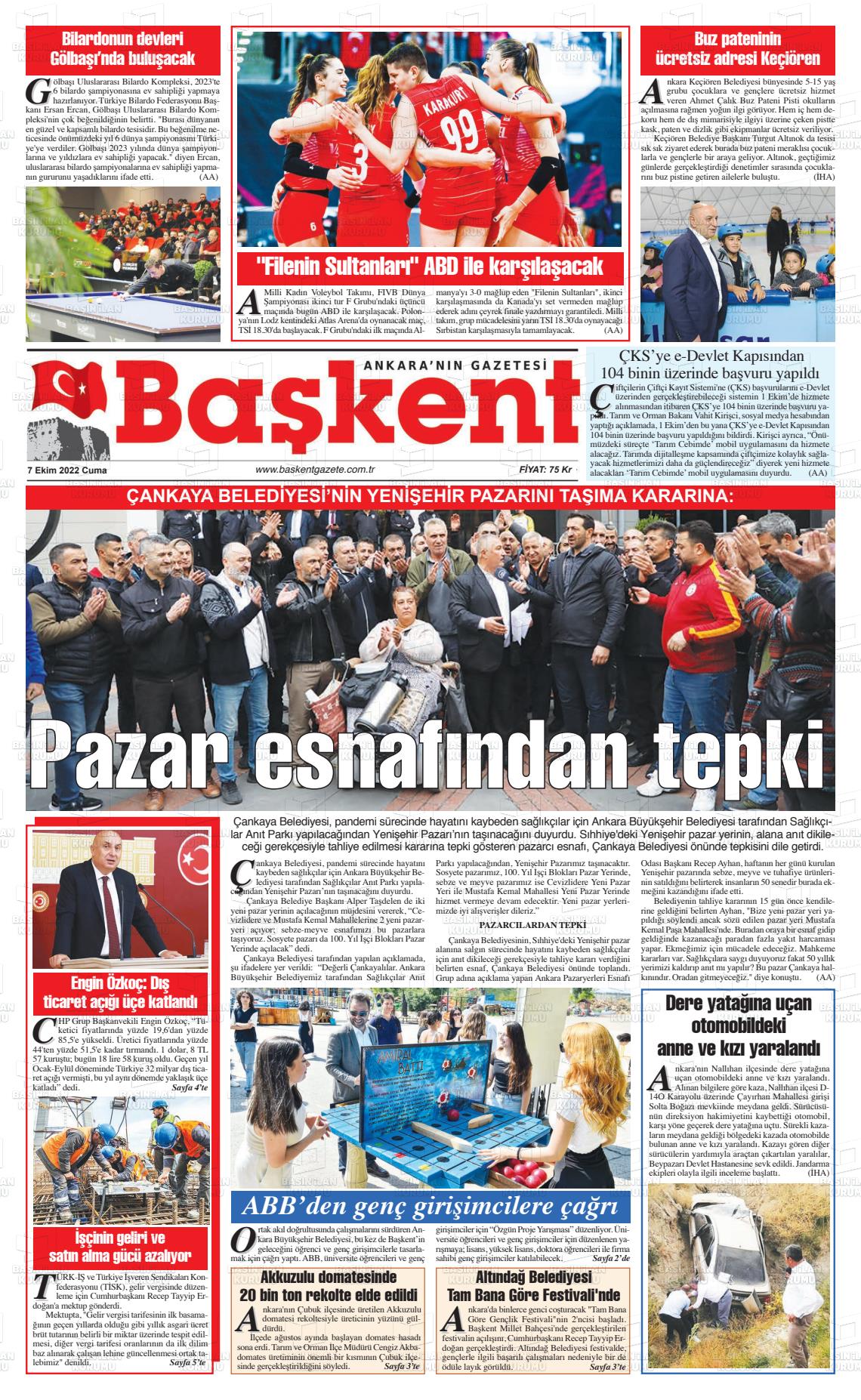 07 Ekim 2022 Ankara Başkent Gazete Manşeti