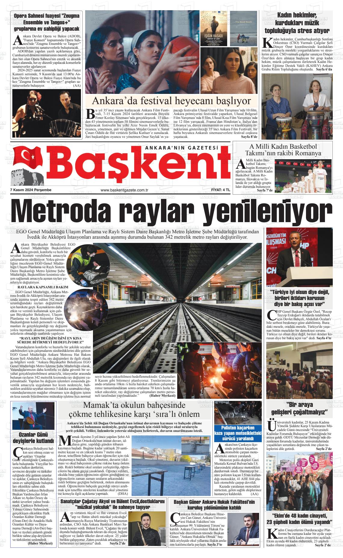 07 Kasım 2024 Ankara Başkent Gazete Manşeti