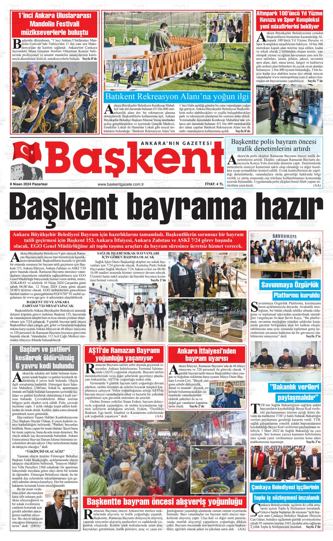 08 Nisan 2024 Ankara Başkent Gazete Manşeti