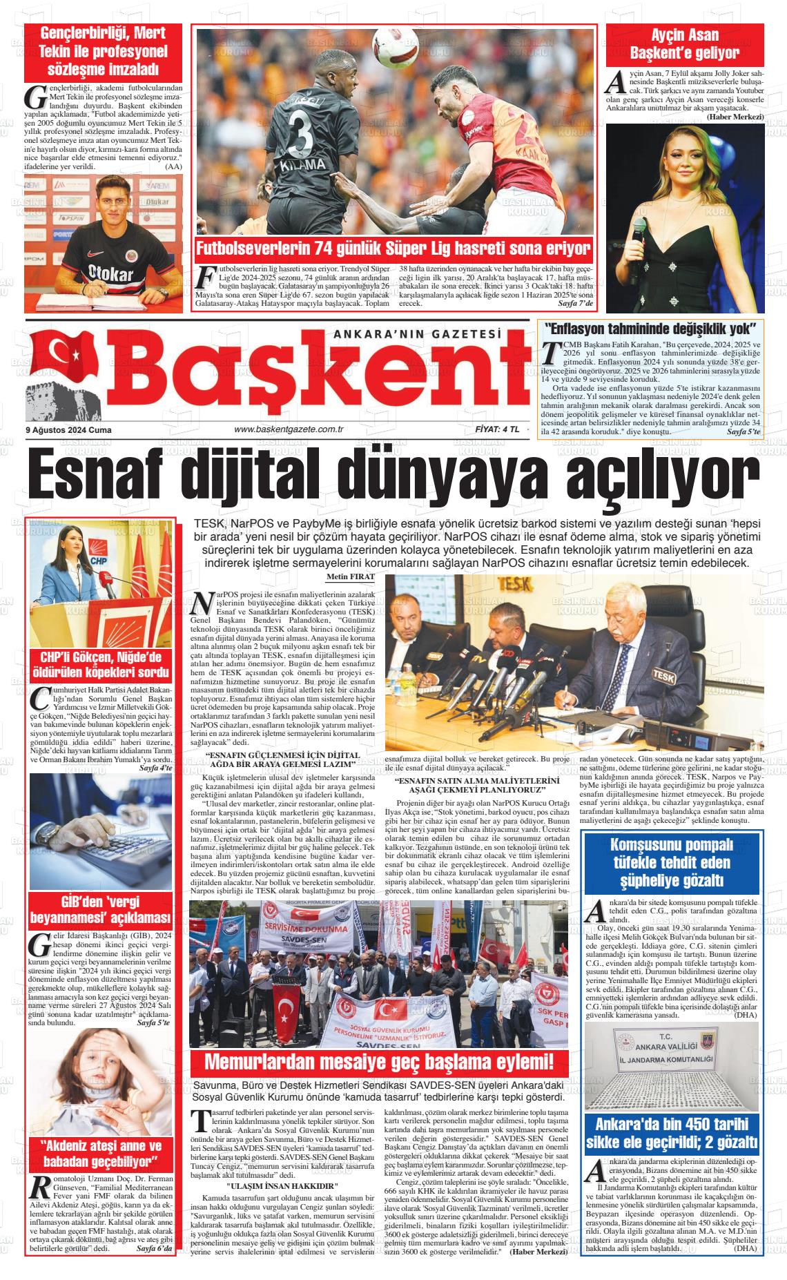 09 Ağustos 2024 Ankara Başkent Gazete Manşeti