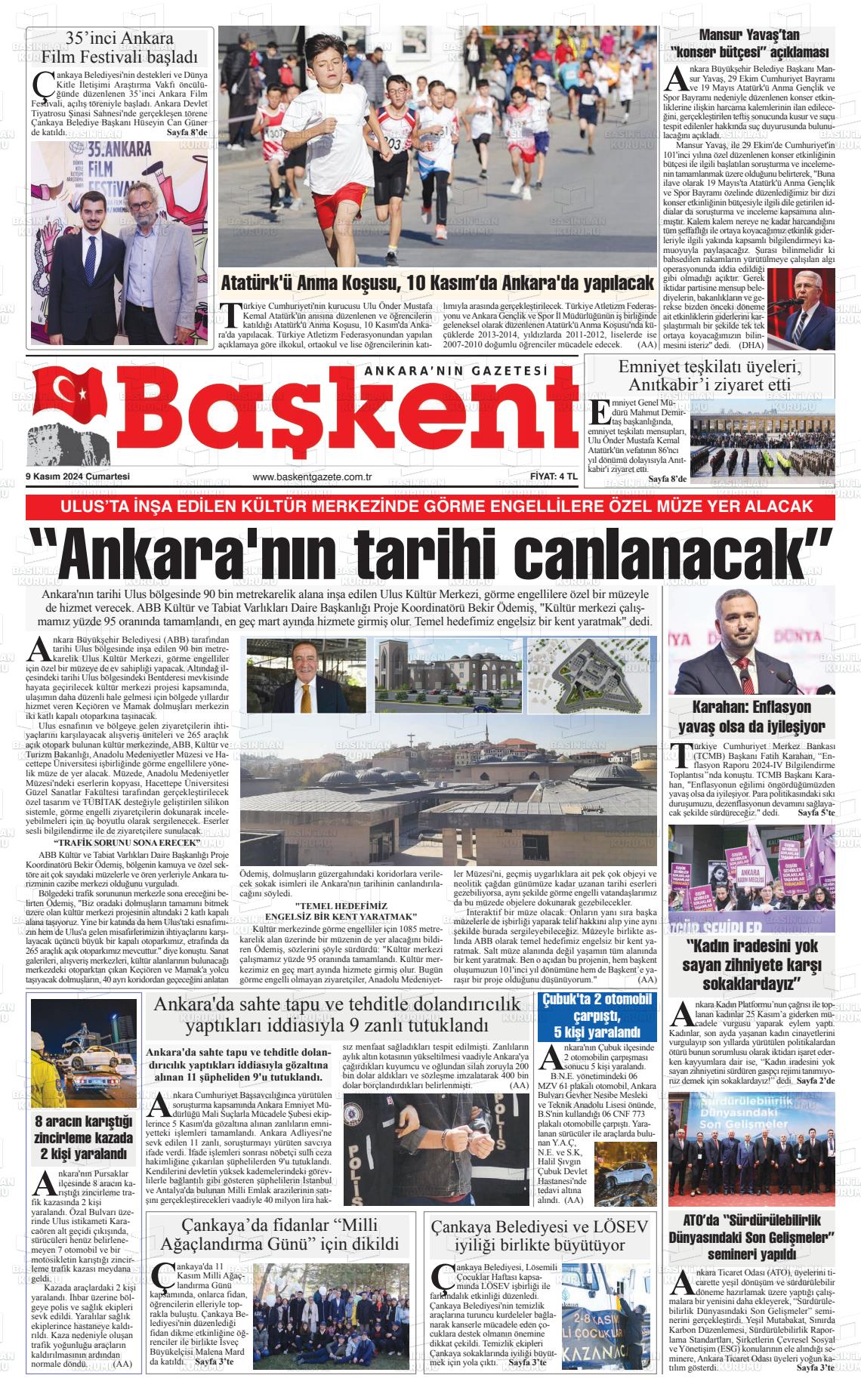 09 Kasım 2024 Ankara Başkent Gazete Manşeti